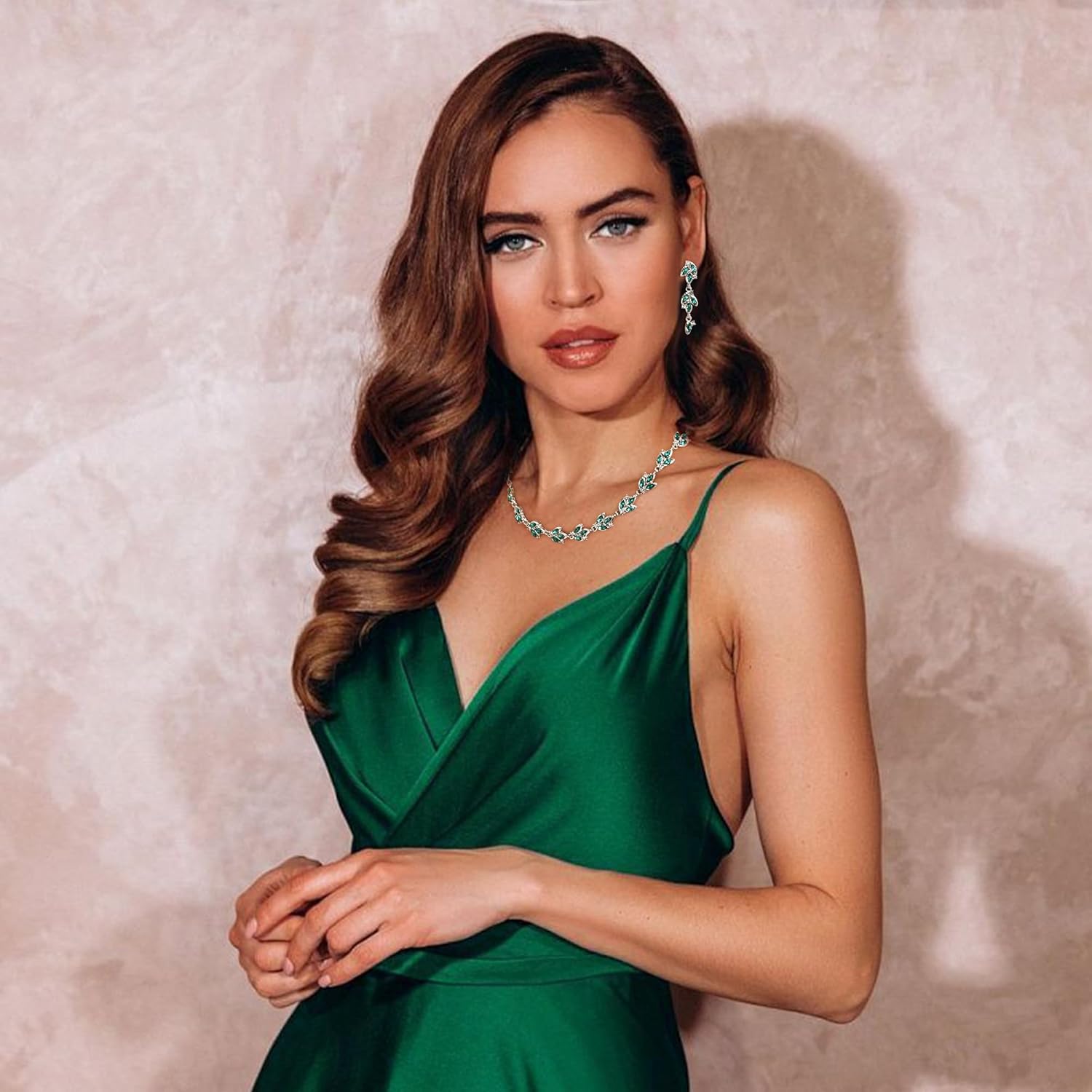 EVER FAITH Wedding Prom Jewelry Set for Bride Bridesmaid, Gorgeous Marquise Rhinestone Crystal Cluster Leaf Choker Necklace Dangle Earrings for Women - Image 3