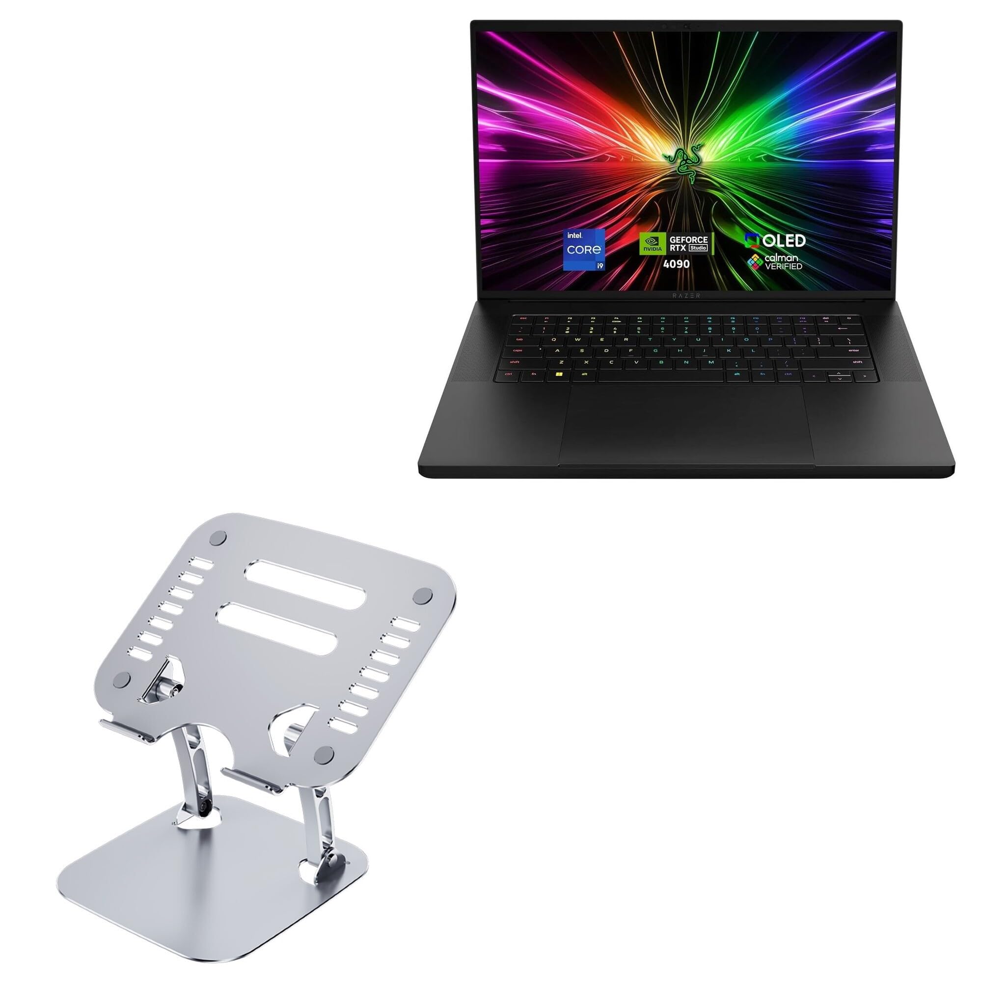 BoxWave Stand and Mount Compatible with Razer Blade 16 (2024) - Executive VersaView Laptop Stand, Ergonomic Adjustable Viewing Angle Metallic Riser - Metallic Silver