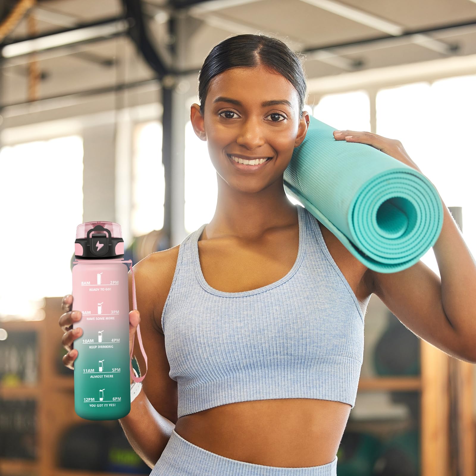 KollyKolla butelka sportowa, 350ml/500ml/800 ml/1l/1,5l, ze znacznikami czasu i filtrem, szczelna, nie zawiera BPA, szczelna, butelka sportowa, odpowiednia dla dzieci, do szkoły, niemowląt, na rower, do fitnessu