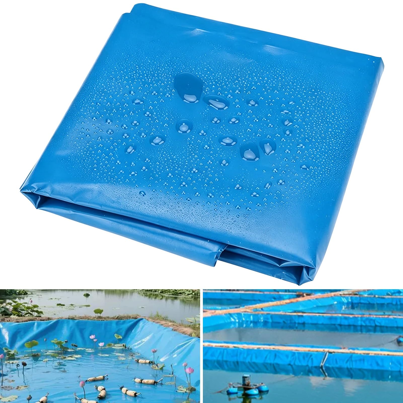 Hamankim Impermeable Pond Liners - Large Flexible Blue Pond Liner for Aquaculture, Irrigation Ponds, Outdoor Pools - Preformed Pond Liner - Fits All Pond Shapes 6x10m 8x12m 10x15m(4x4m(13.1x13.1ft))