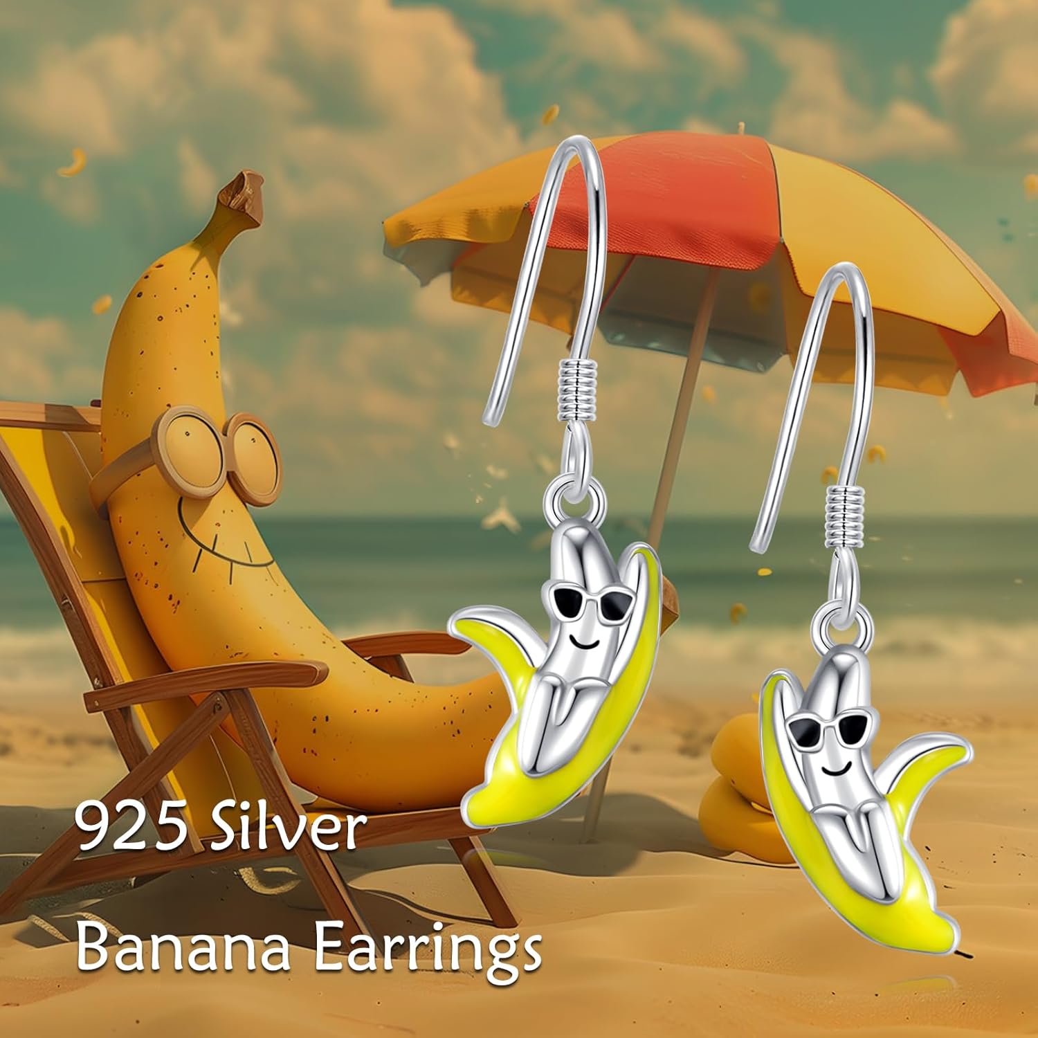 Banana Earrings S925 Sterling Silver Banana Dangle Earrings Cute Fruit Earrings Banana Jewelry For Women
