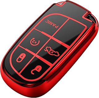 Tukellen for Jeep Key Fob Cover Special Soft TPU Key Case Key Shell Compatible with Grand Cherokee Renegade Chrysler Dodge RAM Journey Dart Fiat Durango Challenger Key Shell (Red)