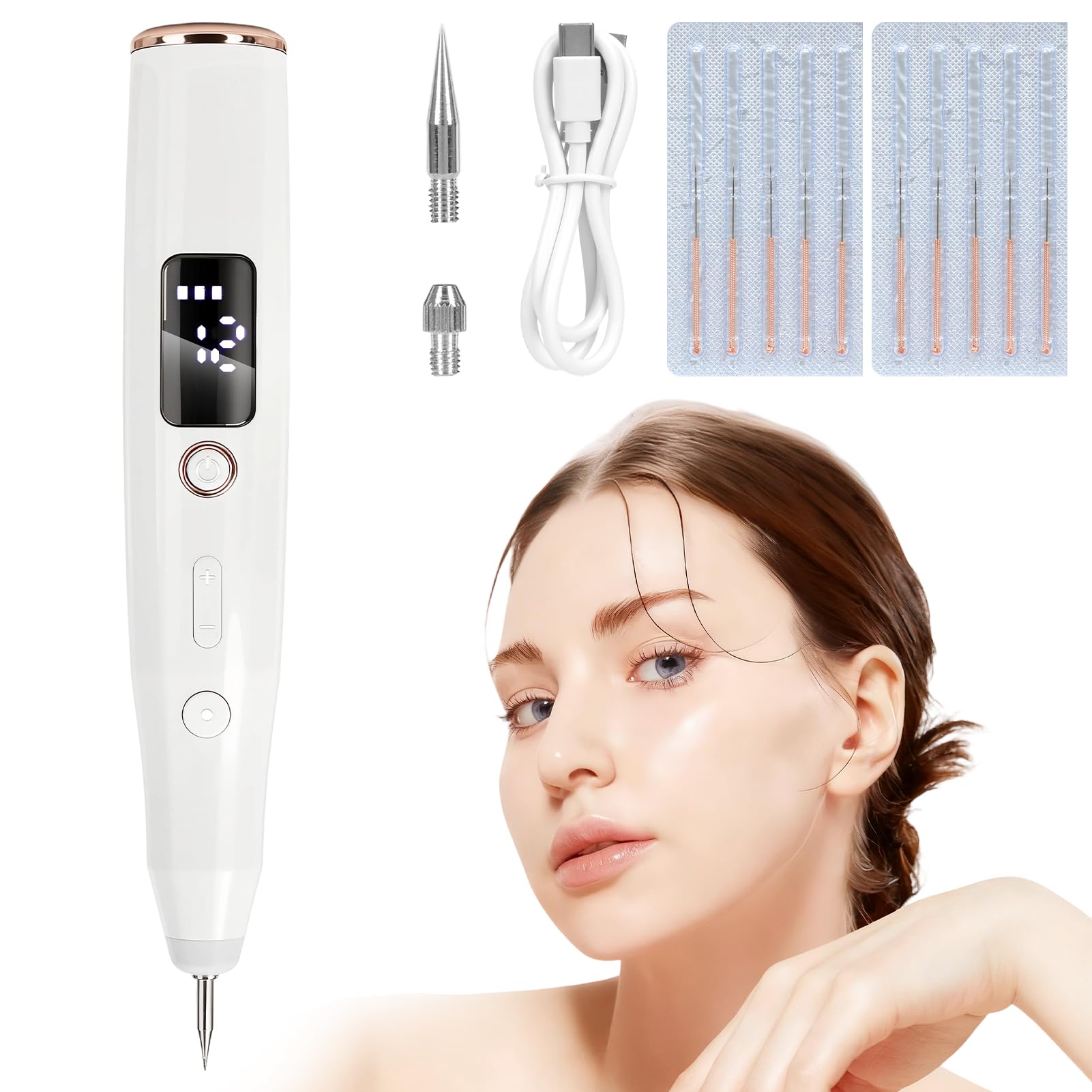 Sicura e Penna Al Plasma,Rimuove Voglie Verrucheskin Tag Remover con 15 Livelli Regolabili e Luce Led, Penna Al Plasma Ricaricabile Tramite Usb per Nei, Verruche, Lentiggini, Macchie Scure