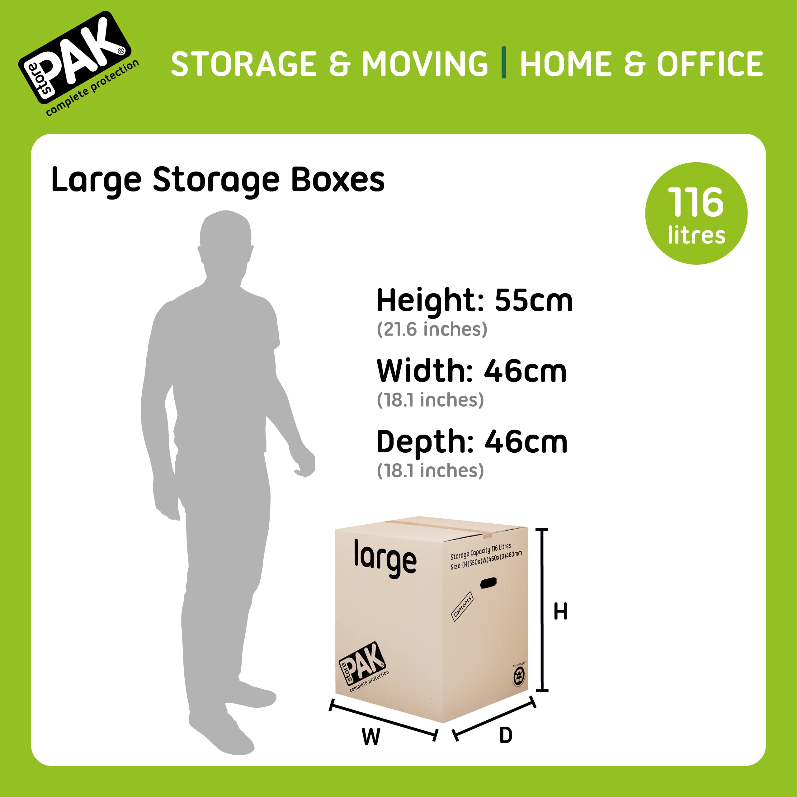 StorePAK Cajas de almacenamiento grandes con asas (7 unidades, 116 litros, 100% reciclables, 55 x 46 x 46 cm), color marrón