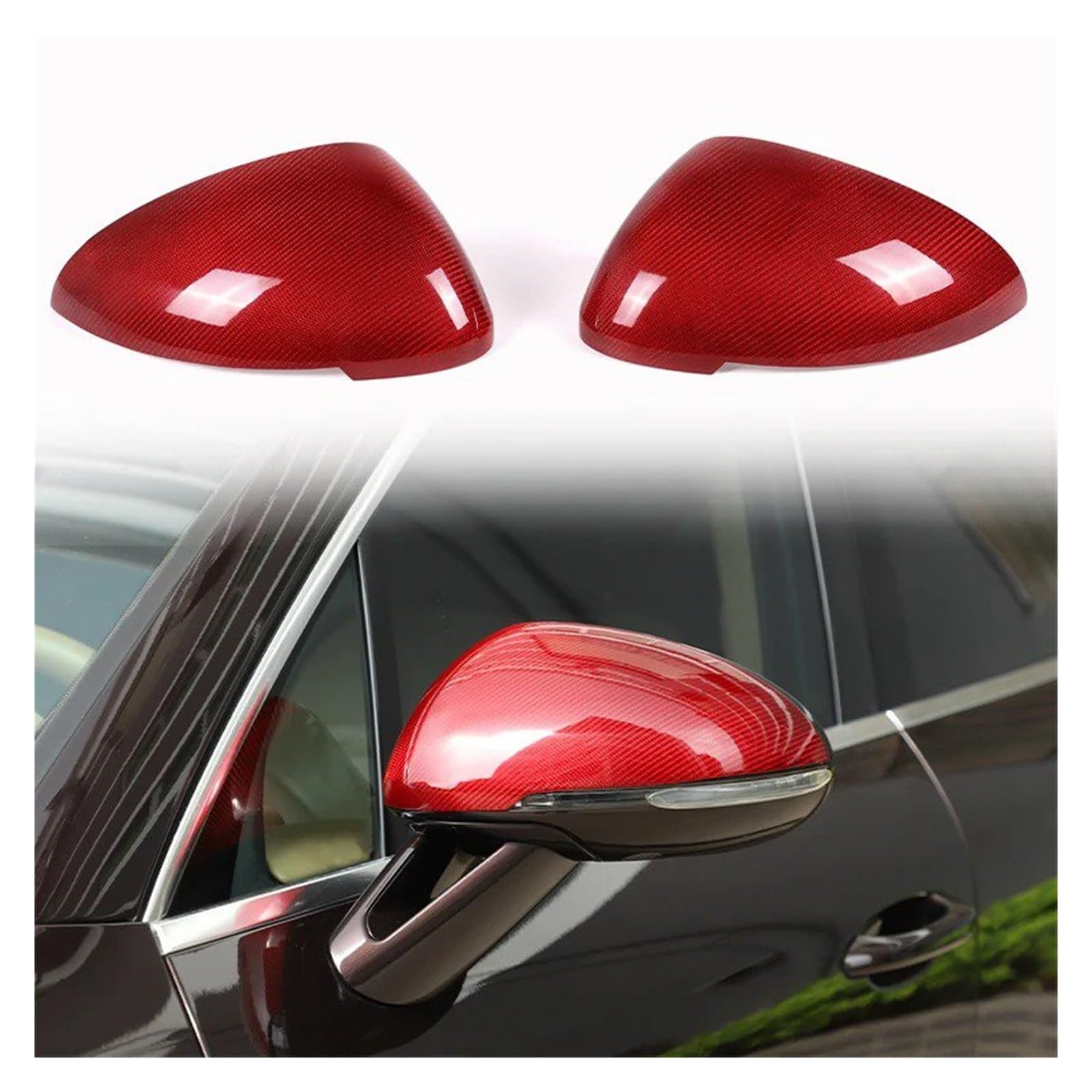 Interior Mouldings for Macan 2014-2023 Carbon Fibre Car Rearview Mirror Cover Trim Sticker Car Accessories 2PCS Car Accessory(Red)