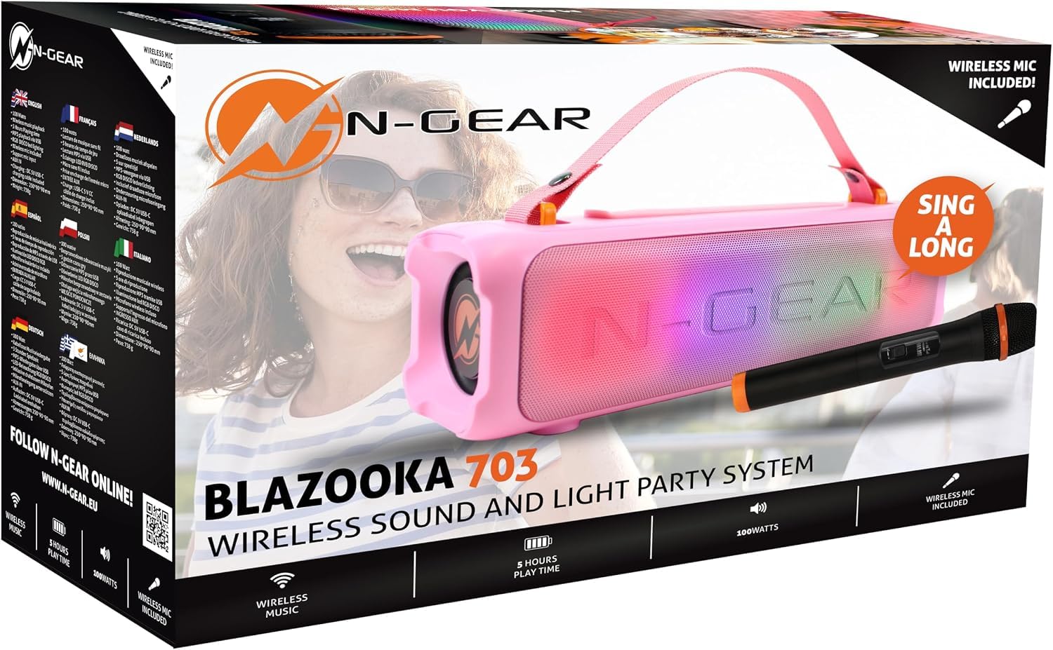 N-Gear LGP Blazooka 703 Pink Enceinte Bluetooth Portable Karaoké de Fête