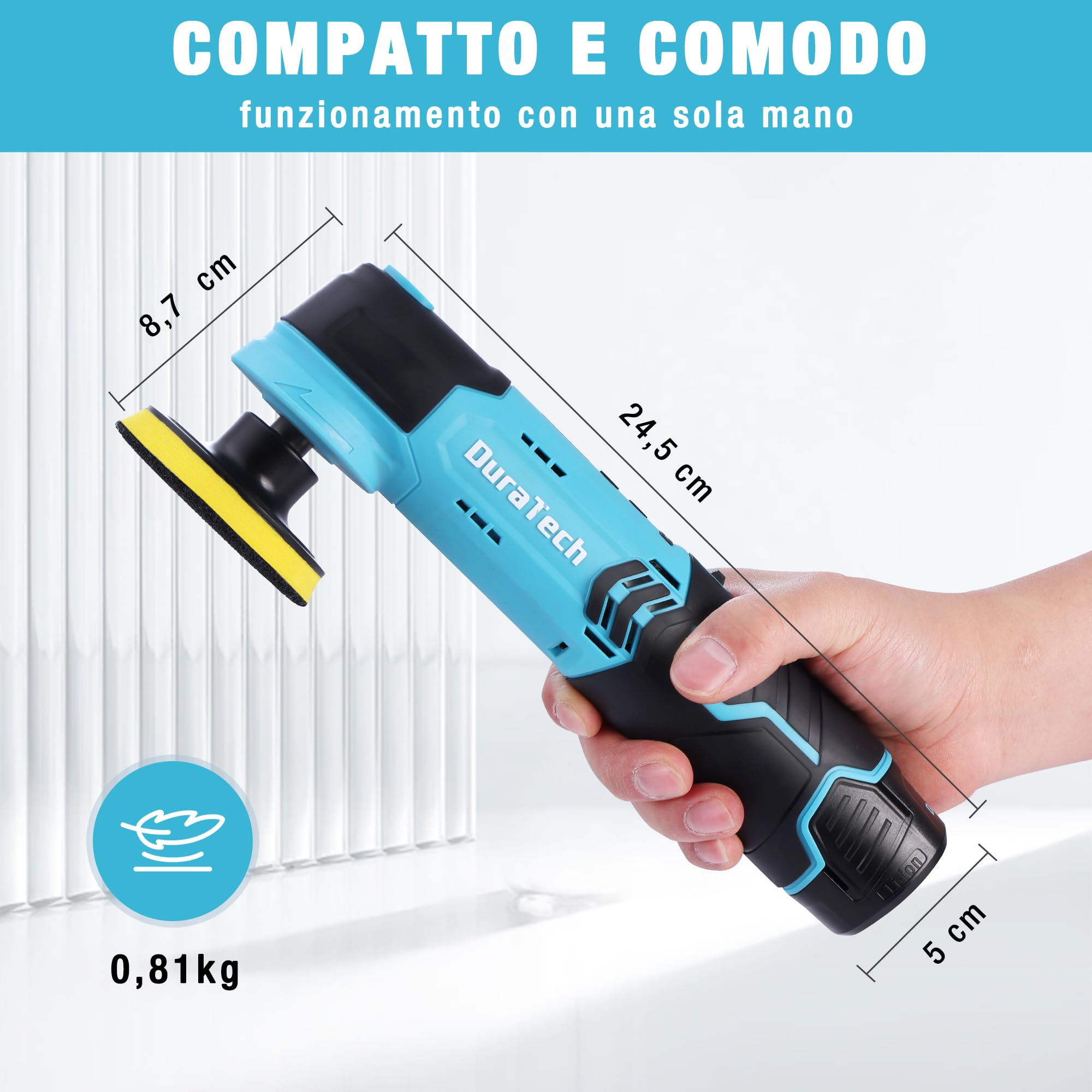 DURATECH Lucidatrice Elettrica 12V con Platorelli, 5 Velocità Regolabili fino a 3000 giri/min, con Spugne, Panni e Disco di Lucidatura, Lucidatrice per Auto, Mobili, Lucidatura Fai da te