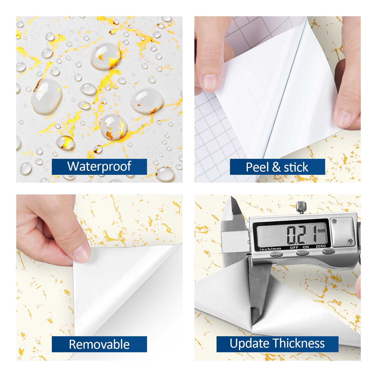 FunStick Papel tapiz autoadhesivo impermeable de 91 x 508 cm, color blanco crema y dorado, para despegar y pegar, papel de contacto de encimera para armarios de cocina, papel de pared autoadhesivo