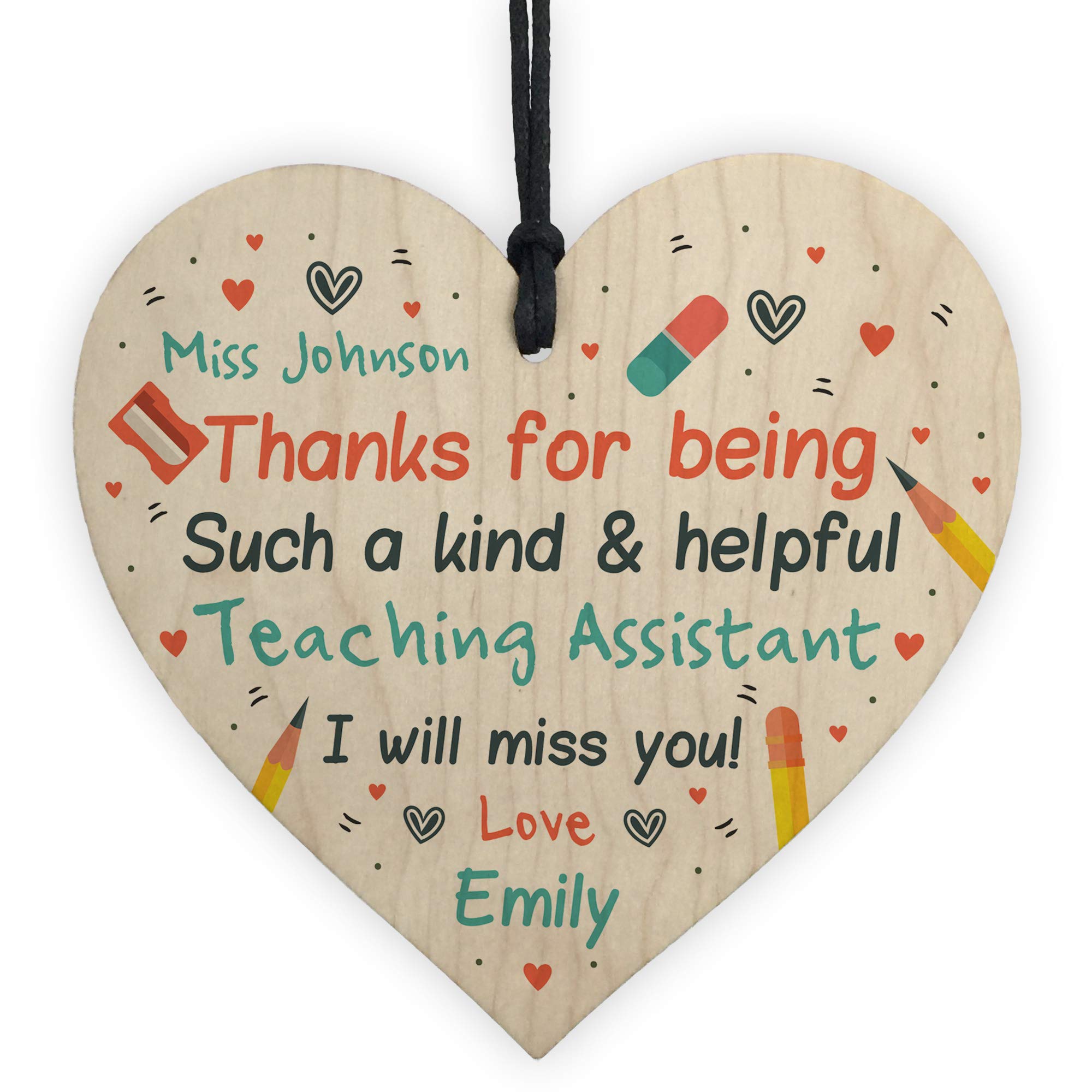 RED OCEAN Personalised Teaching Assistant Thank You Wooden Heart Leaving School Nursery