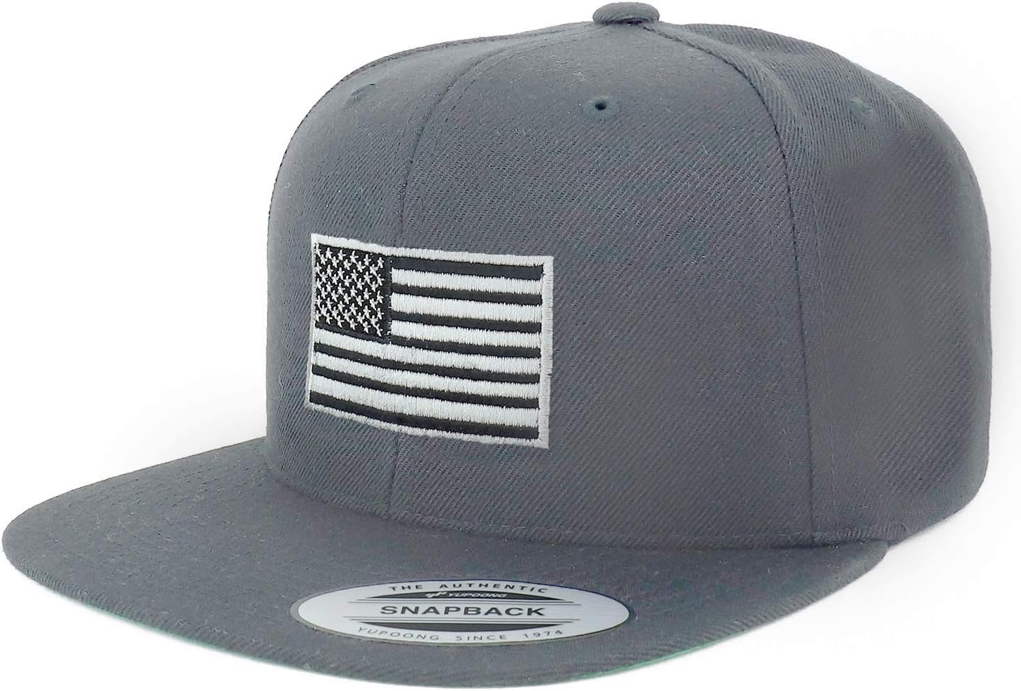 Armycrew Oversize XXL Grey American Flag Embroidered Structured Flatbill Snapback Cap