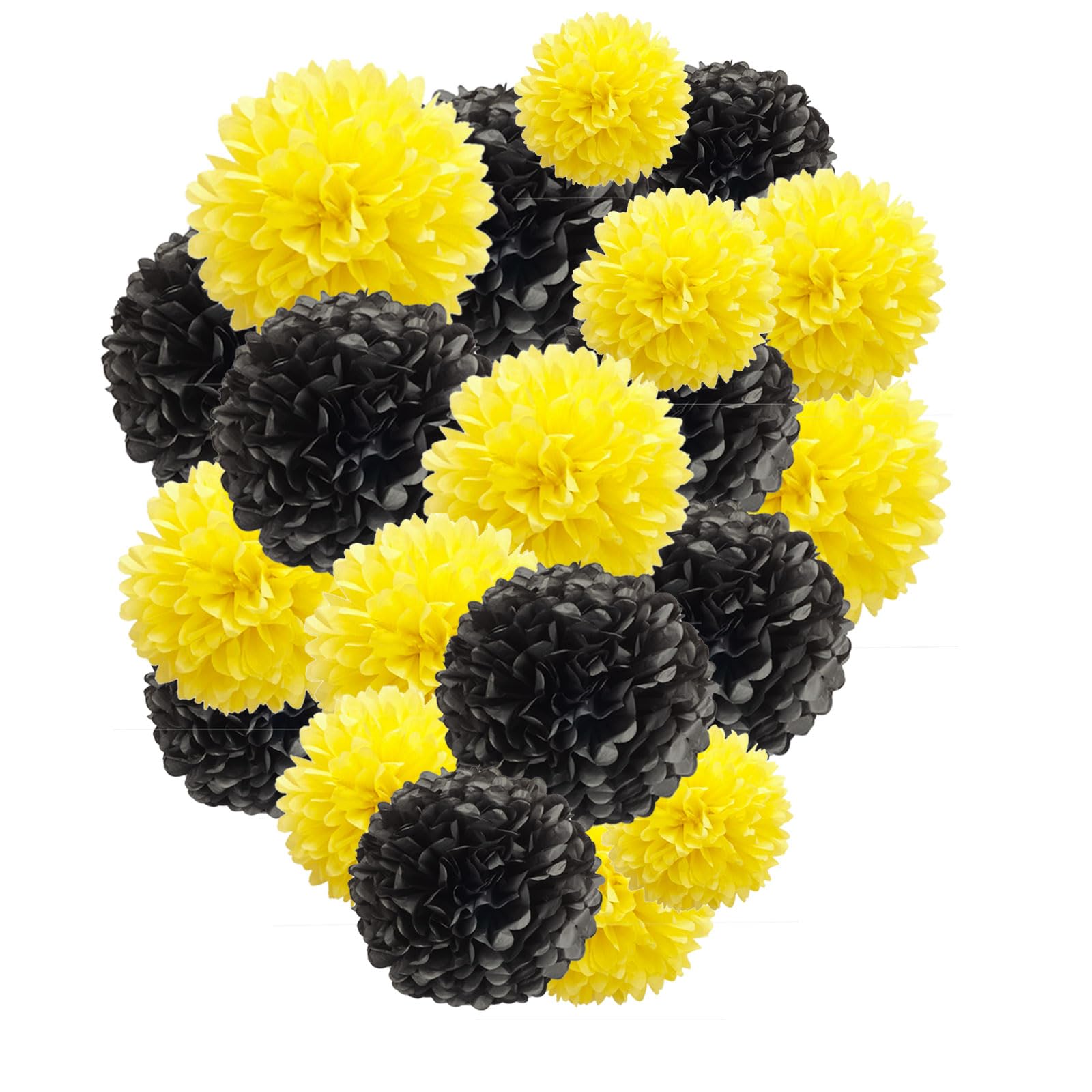 Capesaro Black and Yellow Tissue Paper Pom Poms, 15PCS Tissue Paper Flowers for Birthday Party Decorations, Bee Classroom Decor Wedding Baby Shower Home Decoration