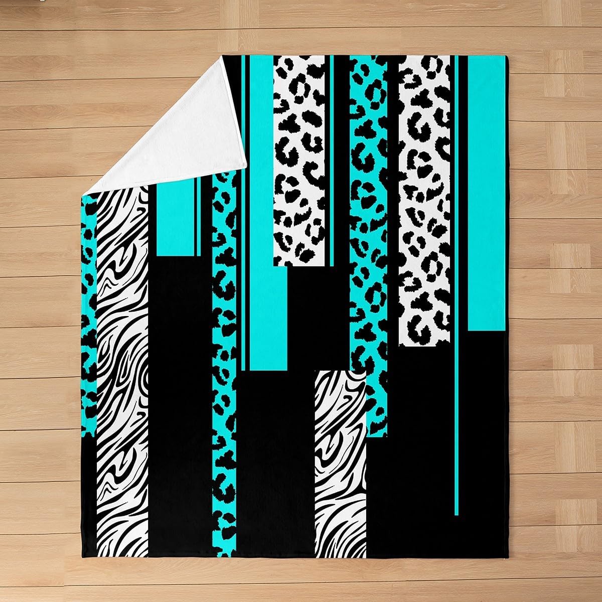 Feelyou Leopard Zebra Plush Throw Blanket, Queen 90"x90" Kids Cheetah Teal White Black Flannel Fleece Blanket for Teens Animal Print All Season,Bed Blanket Breathable Safari Geometric Room Decor
