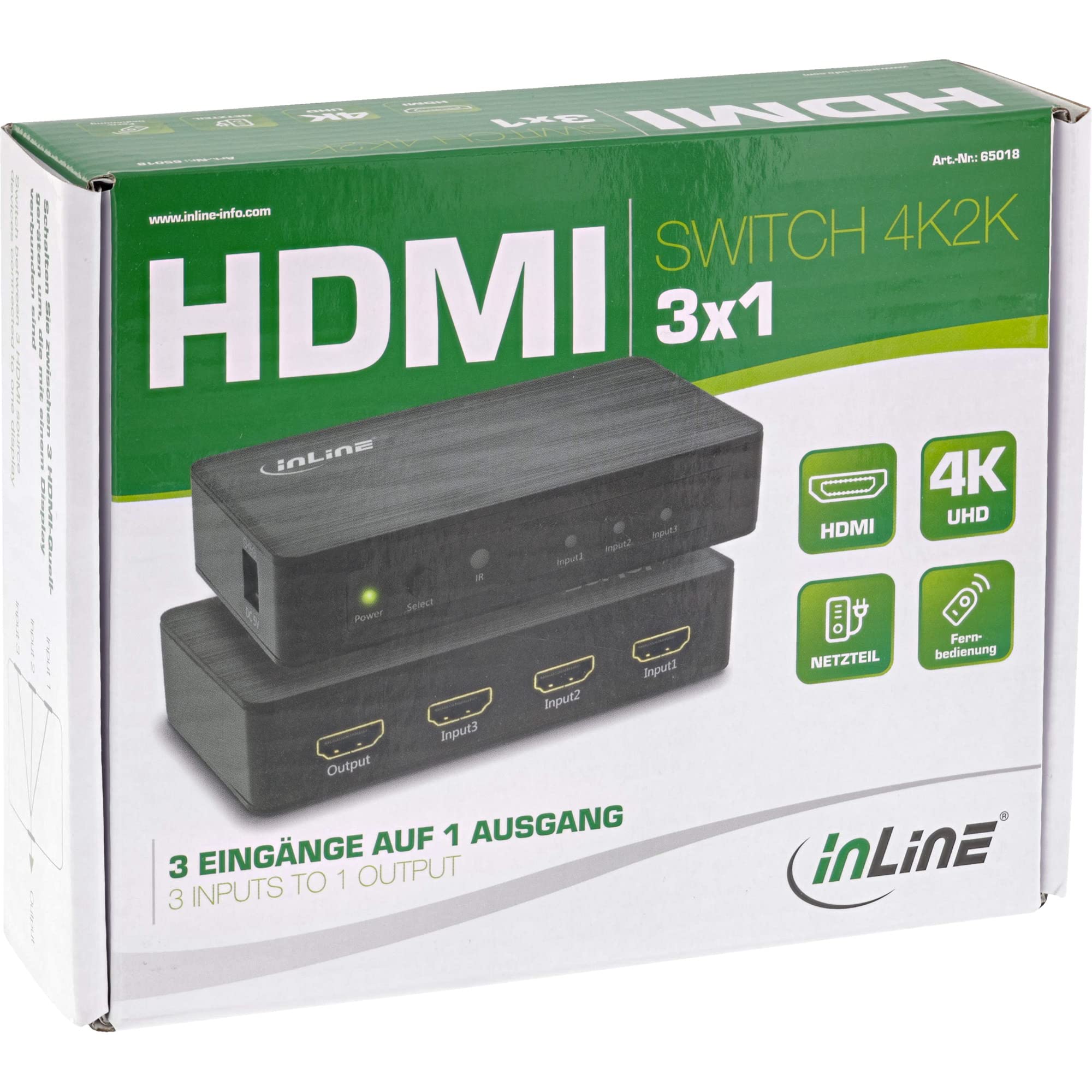 InLine® Conmutador HDMI, 3 vías, 4 K2K @ 60 Hz, HDCP 2.2
