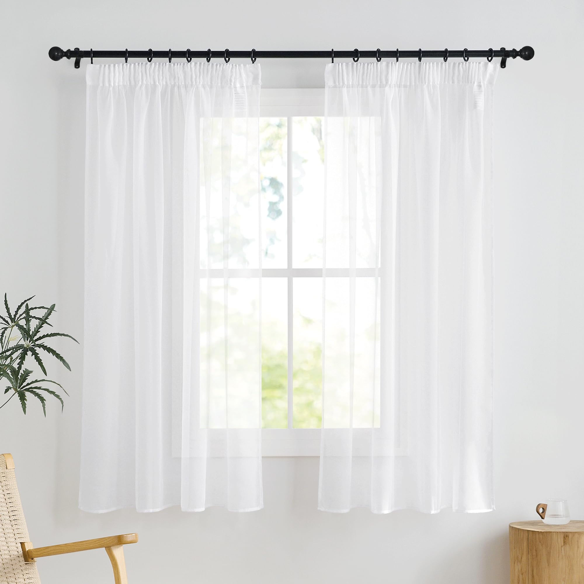 PONY DANCE Cortinas Cortas para Ventanas, Cortinas Translucidas Blancas con Ganchos para Rieles para Cocina/Comedor/Dormitorio 2 Piezas,140x137cm Global Recycled Standard OEKO-TEX STANDARD 100 Global Recycled Standard Global Recycled Standard