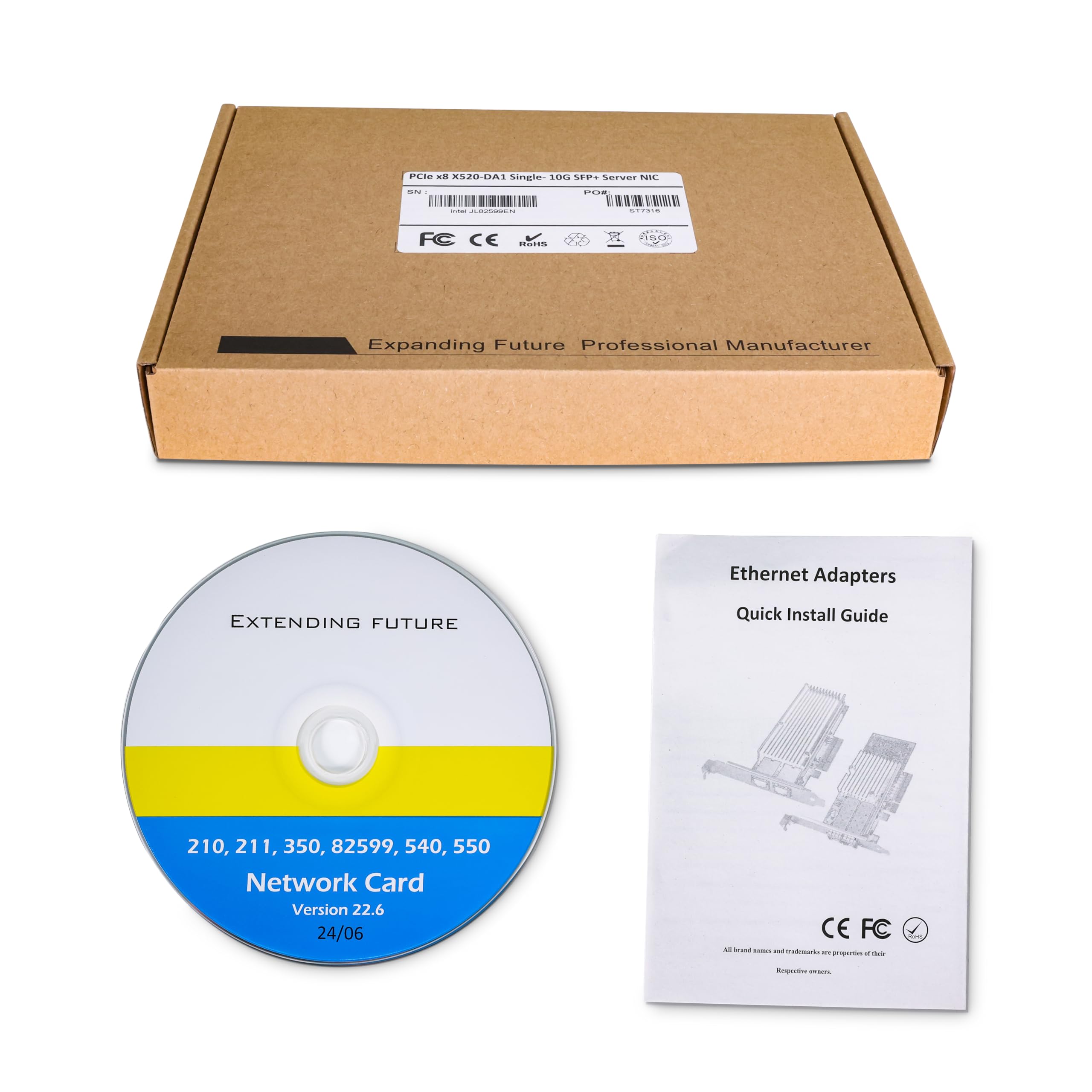 Carte Réseau 10GbE Ethernet PCIE pour Intel X520-DA1-82599EN Chip, Single SFP+ Port NIC Card, 10Gbit PCI Express x8 LAN Adapter, 10Gb NIC pour Windows Server, Win7/8/10, Linux
