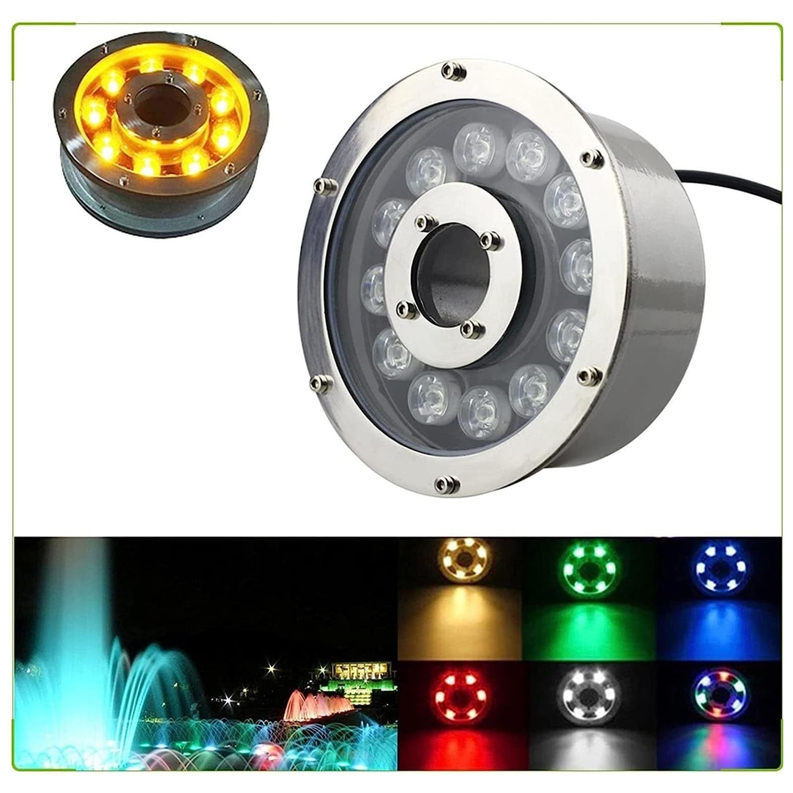 Zatapialne oświetlenie LED do fontanny, lampa pierścieniowa LED do basenu, wodoodporny reflektor krajobrazowy IP68, oświetlenie 12 V do basenu (z otworem centralnym), do dekoracji ogrodu (niebieski