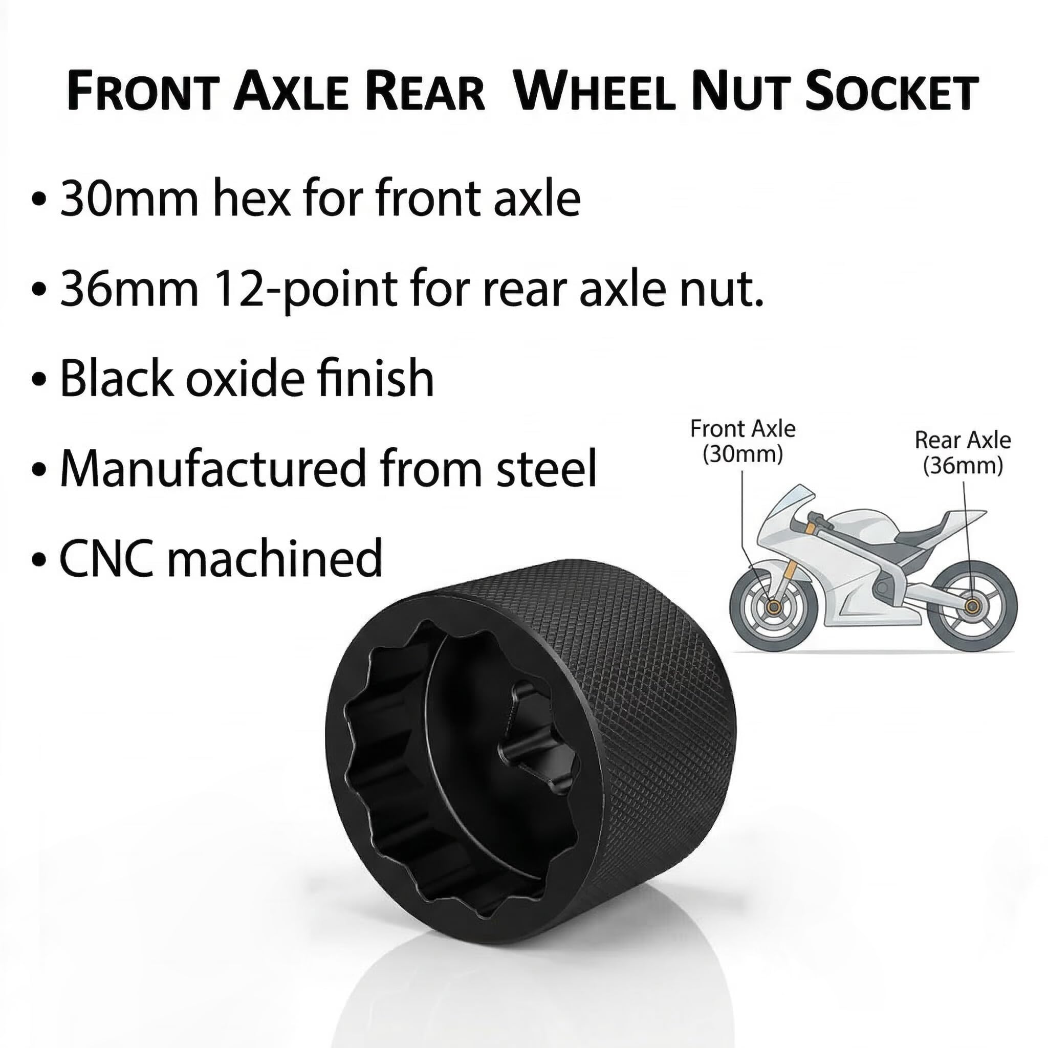 Llave de Vaso Rueda Delantera y Trasera 30mm/36mm, Herramienta de Tuerca de Eje para Ducati | Compatible con Multistrada 950/V4/1200 Enduro/1260 Enduro, Monster 821, Panigale 899/959, Desert X