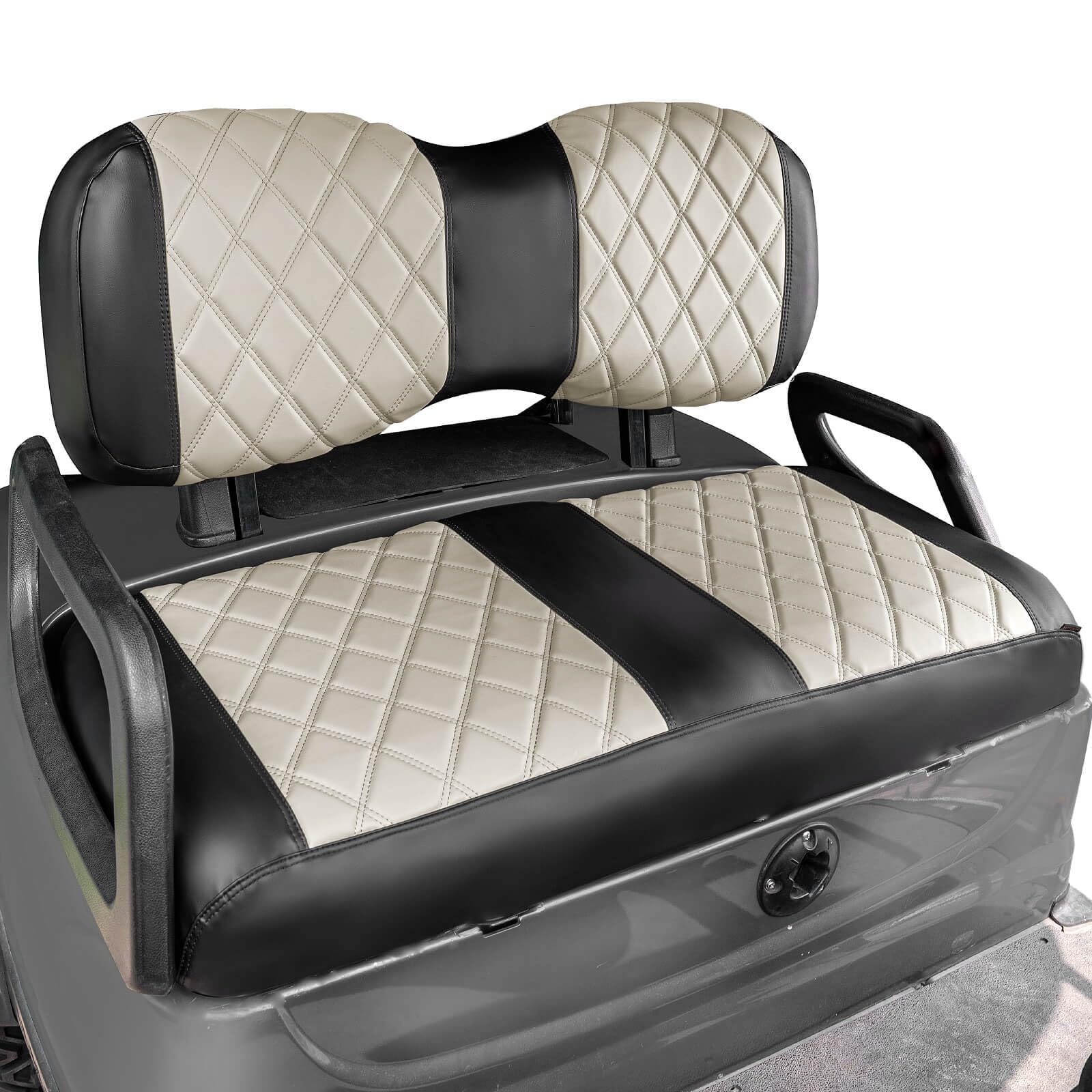 Photo 1 of NOKINS Golf Cart Diamond Seat Covers Kit, Fit for Yamaha Drive/Drive 2 OEM Standard Front Seat Cushion, Golf Cart Vinyl Seat Cover, No Nails Required (Oyster Gray and Black)