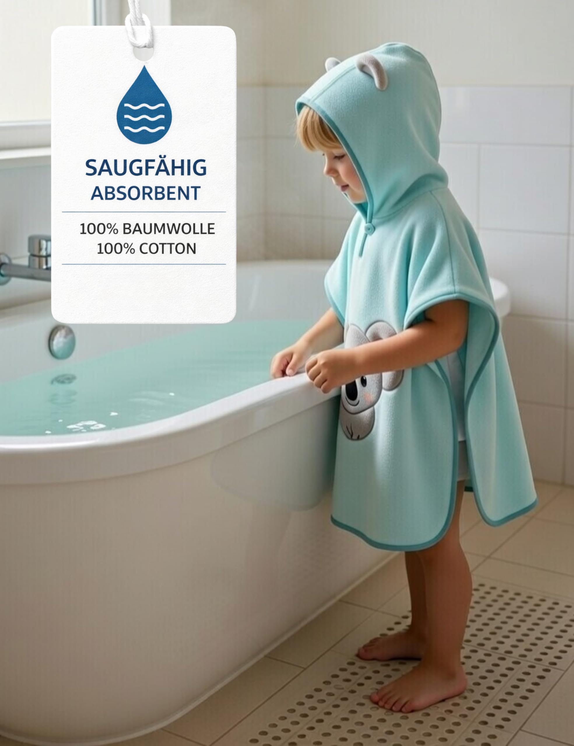 Morgenstern Accappatoio Poncho da Bagno per Bambini 100% Cotone 1-4 Anni Telo da Spiaggia con Cappuccio OEKO-TEX 100