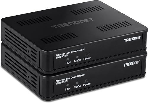 TRENDnet Adaptador Ethernet sobre coaxial MoCa 2.5 (paquete de 2), TMO-312C2K, compatible con MoCA 2.01.11.0, puerto LAN RJ-45 Gigabit, soporta
