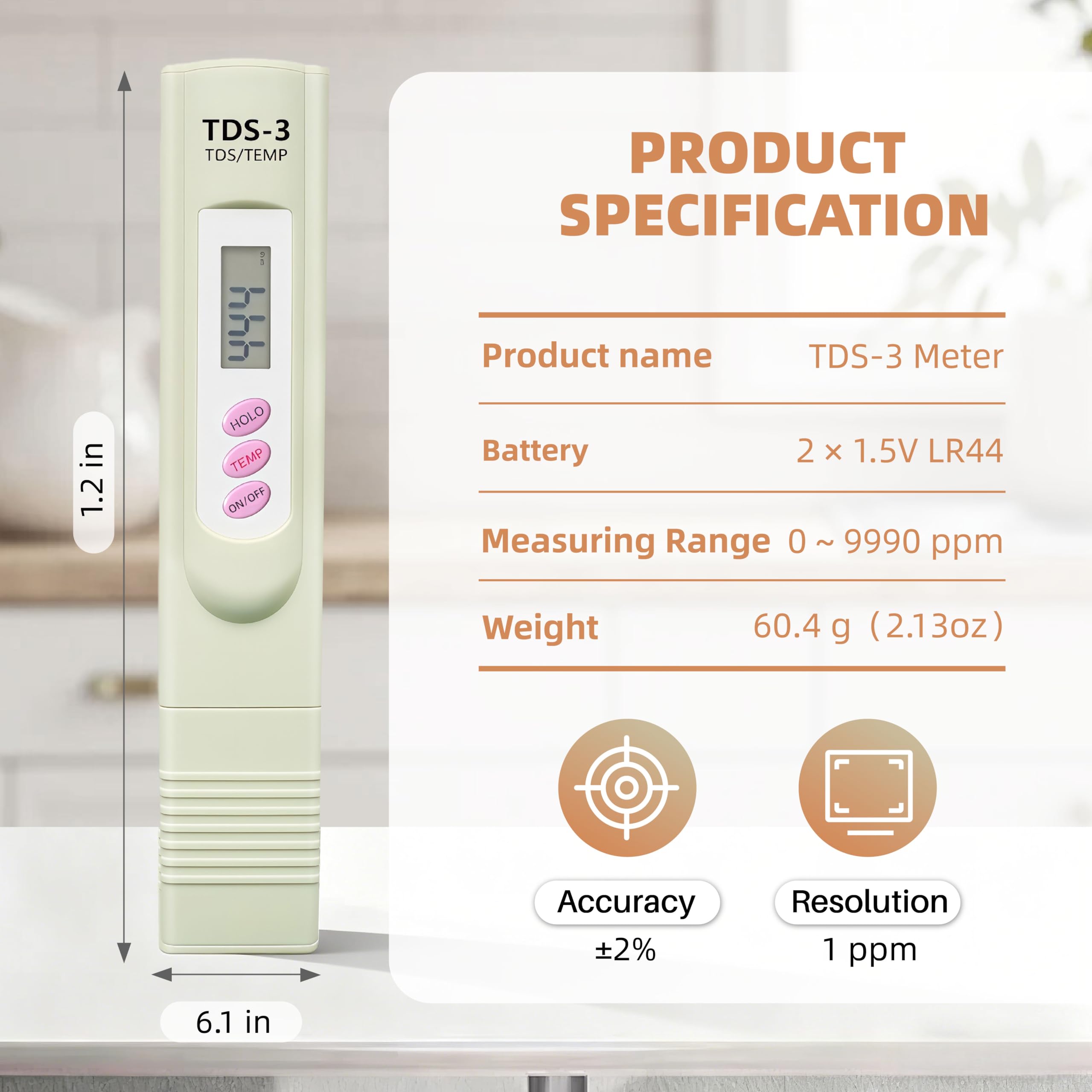 TDS Water Meter - 3-in-1 EC & Temp Tester -2