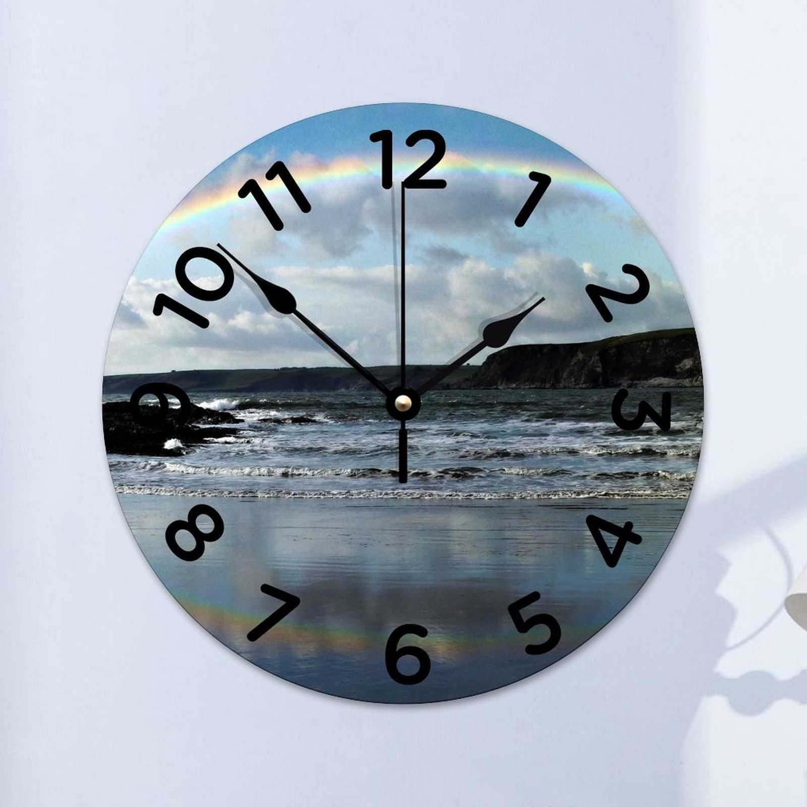 Horloge murale de plage arc-en-ciel 38cm silencieuse pour salon
