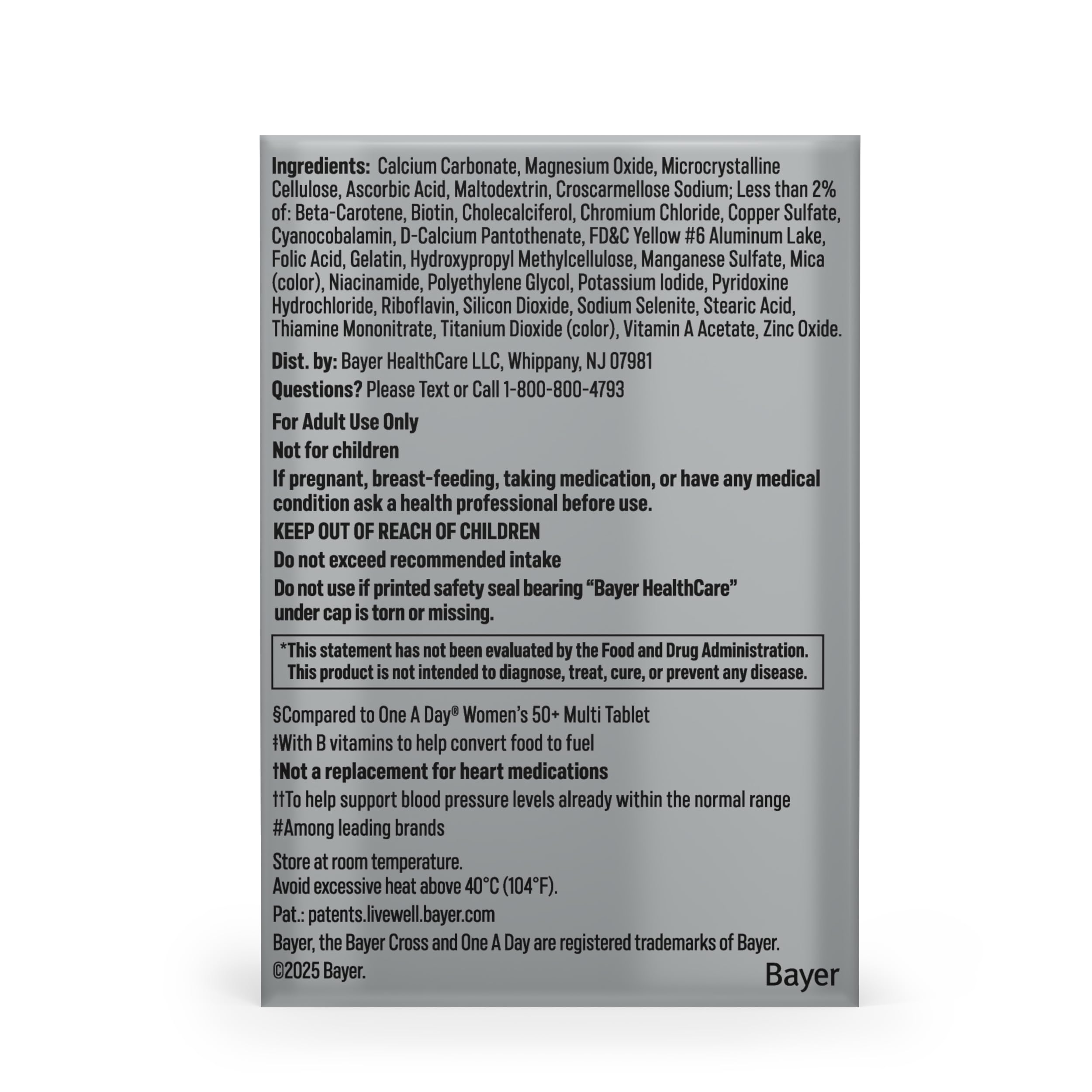 One A Day Proactive 65+, Mens & Womens Multivitamin, Supplement with Vitamin A, C, D, and Zinc to Support Bone Health & Cell Health, Calcium, Folic Acid, Tablet 150 Count — Amazon image 8