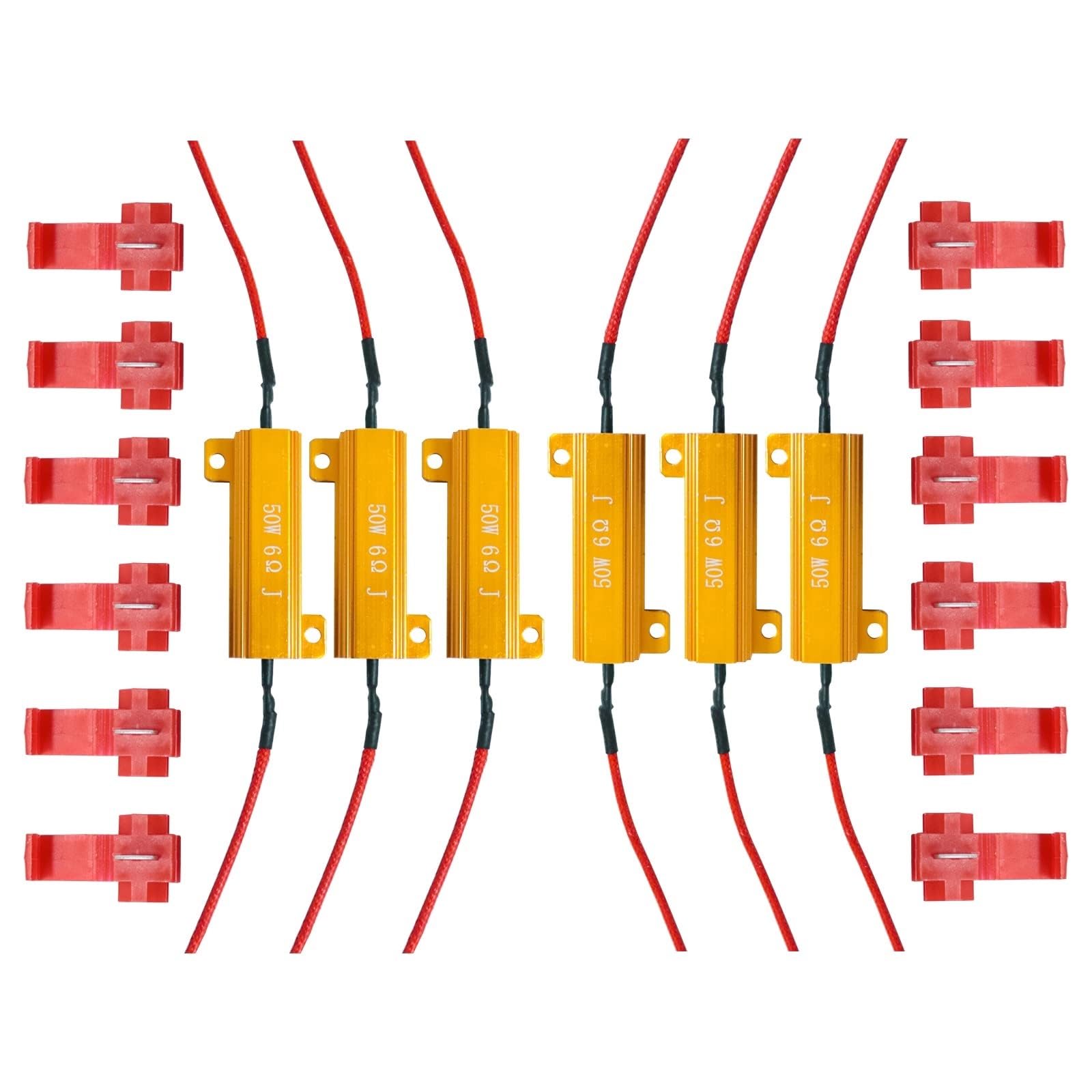THE WHITE SHOP 6Pcs 50W 6ohm Load Resistors, Fix LED Bulb Fast Hyper Flash Turn Signal Blink Error Code (Resistors Get Very Hot During Working)