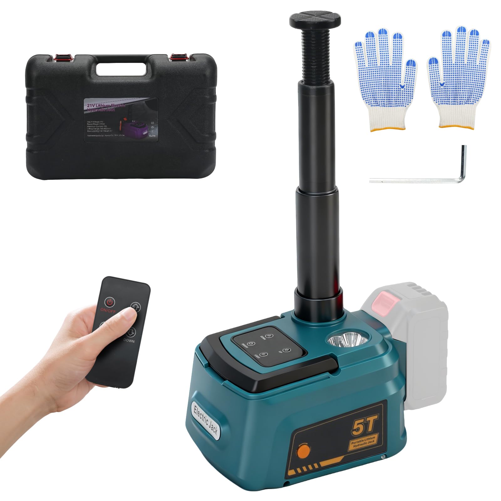 Cric idraulico 5T compatibile con Makita 18 V, elettrico cric idraulica con telecomando e illuminazione a LED, 150-450 mm, sollevatore per auto, SUV, berlina, MPV, cambio pneumatici (senza batteria)