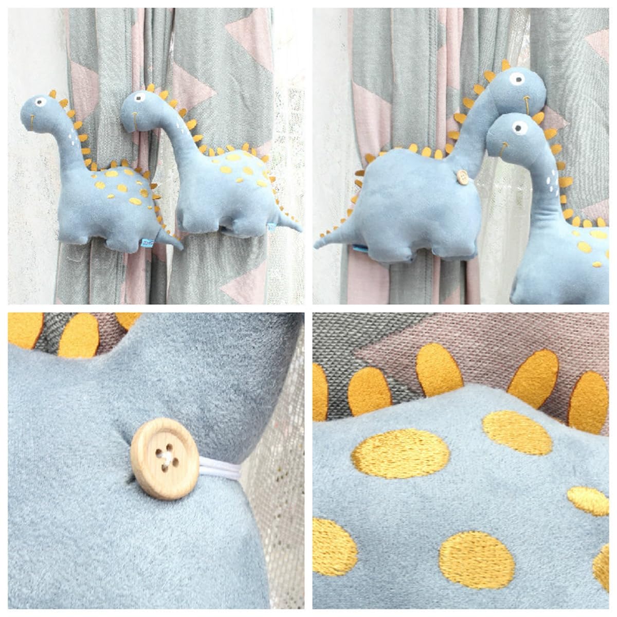 Embasses pour Rideaux, Lot de 2 Sangles Fixation for Rideaux en Forme d'animaux Dessin animé, avec Bouton élastique et Accessoires Corde(Gray)