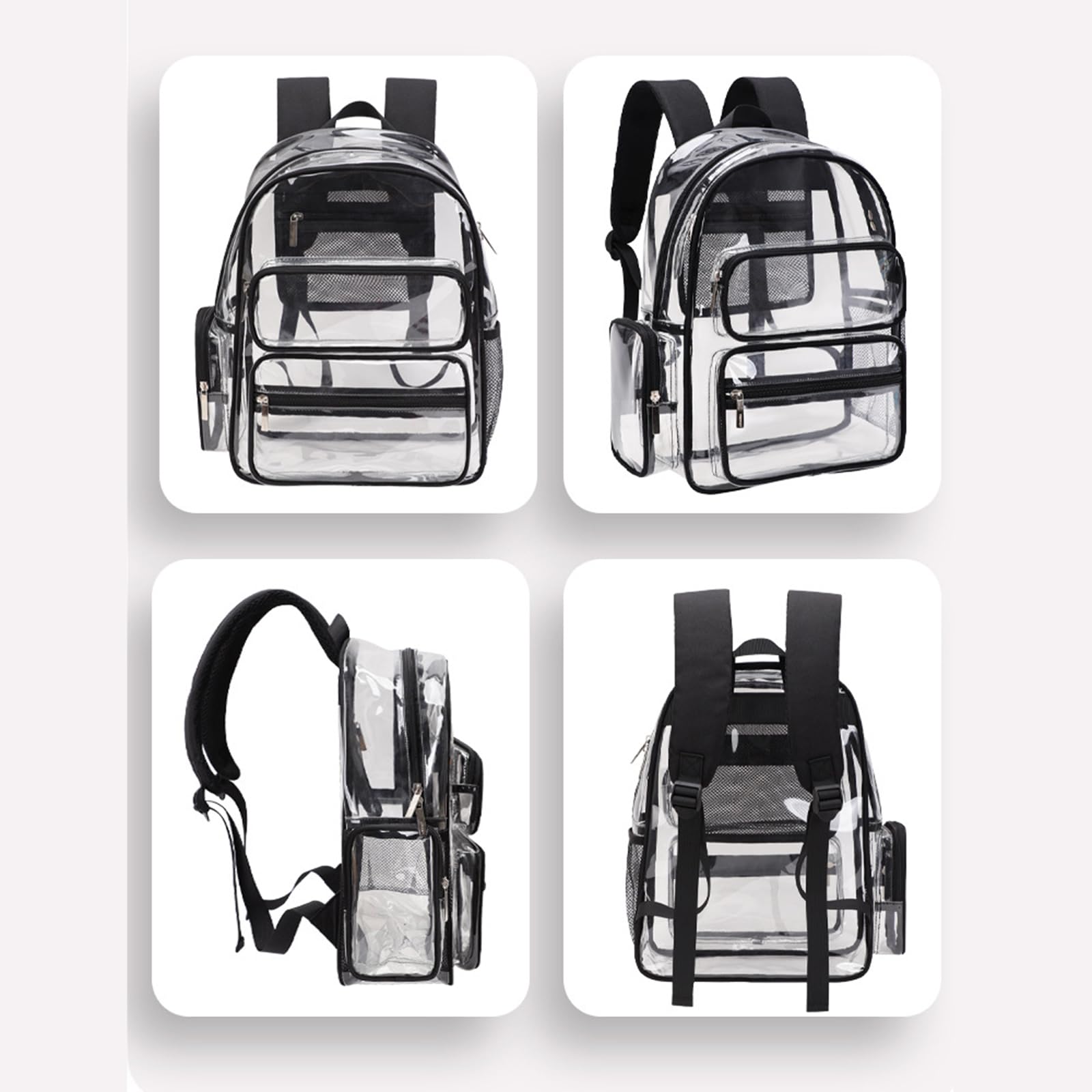 Zaino da scuola trasparente per le donne zaino in PVC grande capacità borsa per libri casual adatto per scuola e uso quotidiano Libro trasparente, Nero , Medium