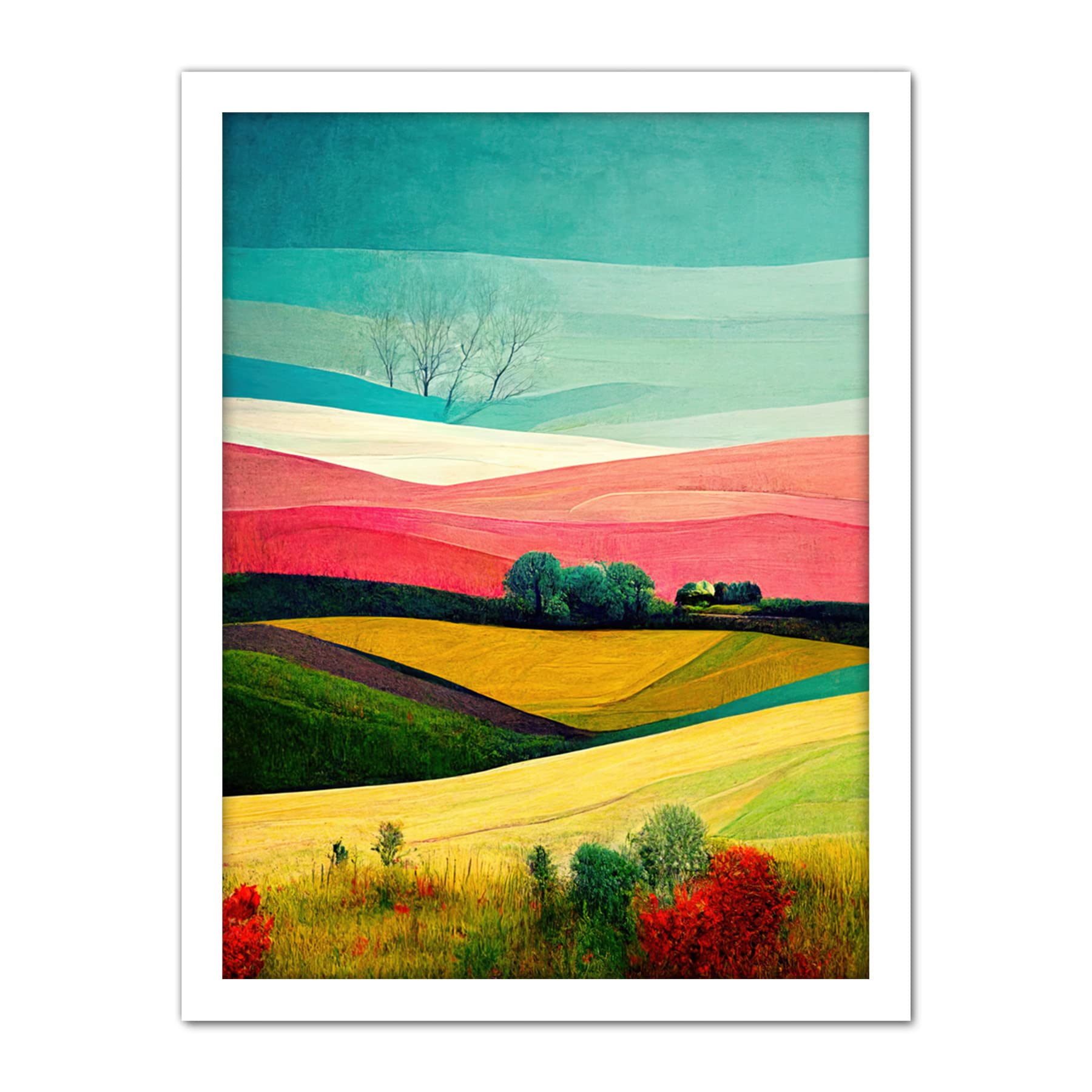 Doppelganger33 LTD Four Seasons Colourful Modern Country Landscape Painting Artwork Framed Wall Art Print 18X24 Inch