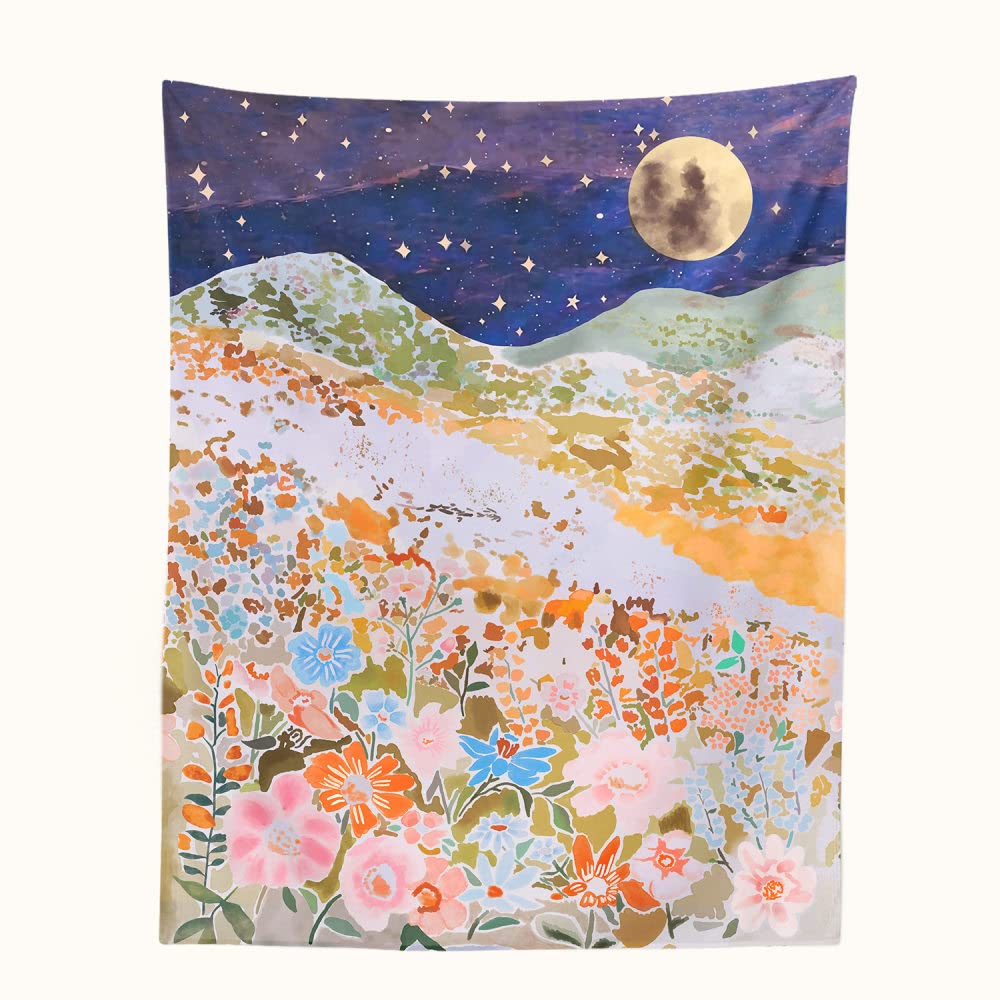 LIJUCAI Blumenteppich Hippie Blume Wandteppiche Wohnheim Dekor Sternenhimmel Teppich Dekoration Wand Makramee Vorhang, 1.150x200cm