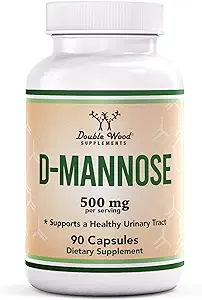 Double Wood Supplements D Mannose 500mg Capsules, 90 Count (D-Mannose for Urinary Tract Health and Bladder Lining, Helps UTI Prevention) Vegan Safe, Non-GMO, Gluten Free