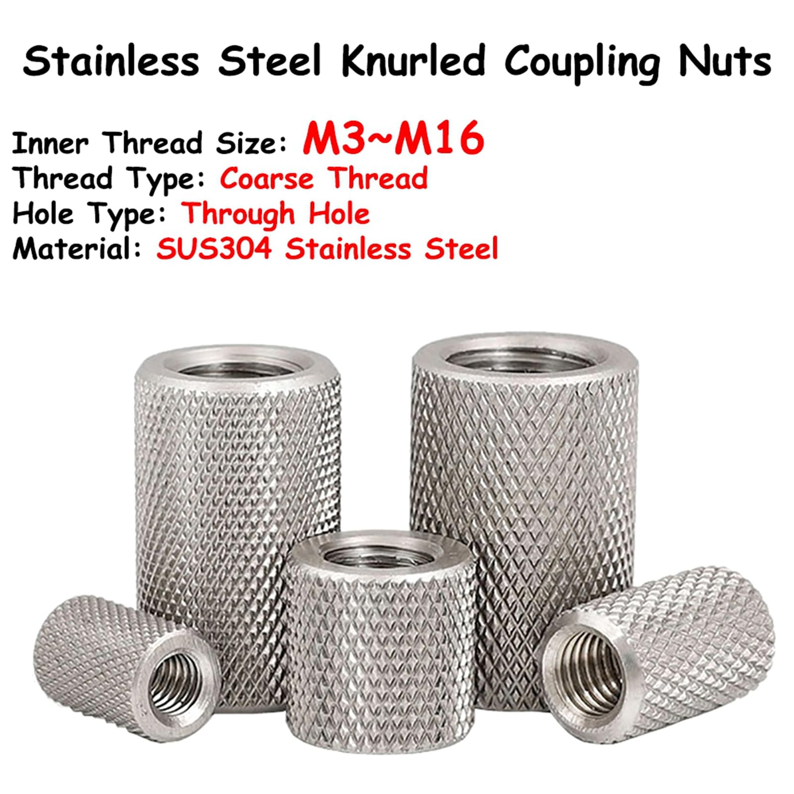 Dadi Di Accoppiamento Rotondi M6 In Acciaio Inox - 5 Pezzi 10x15mm Per Fissaggi Meccanici - Foto 5