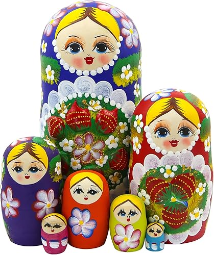 winterworm Juego de 7Bayas y flores patrones de madera anidamiento muñecas Matryoshka muñeca rusa regalo perfecto de día de la Madre
