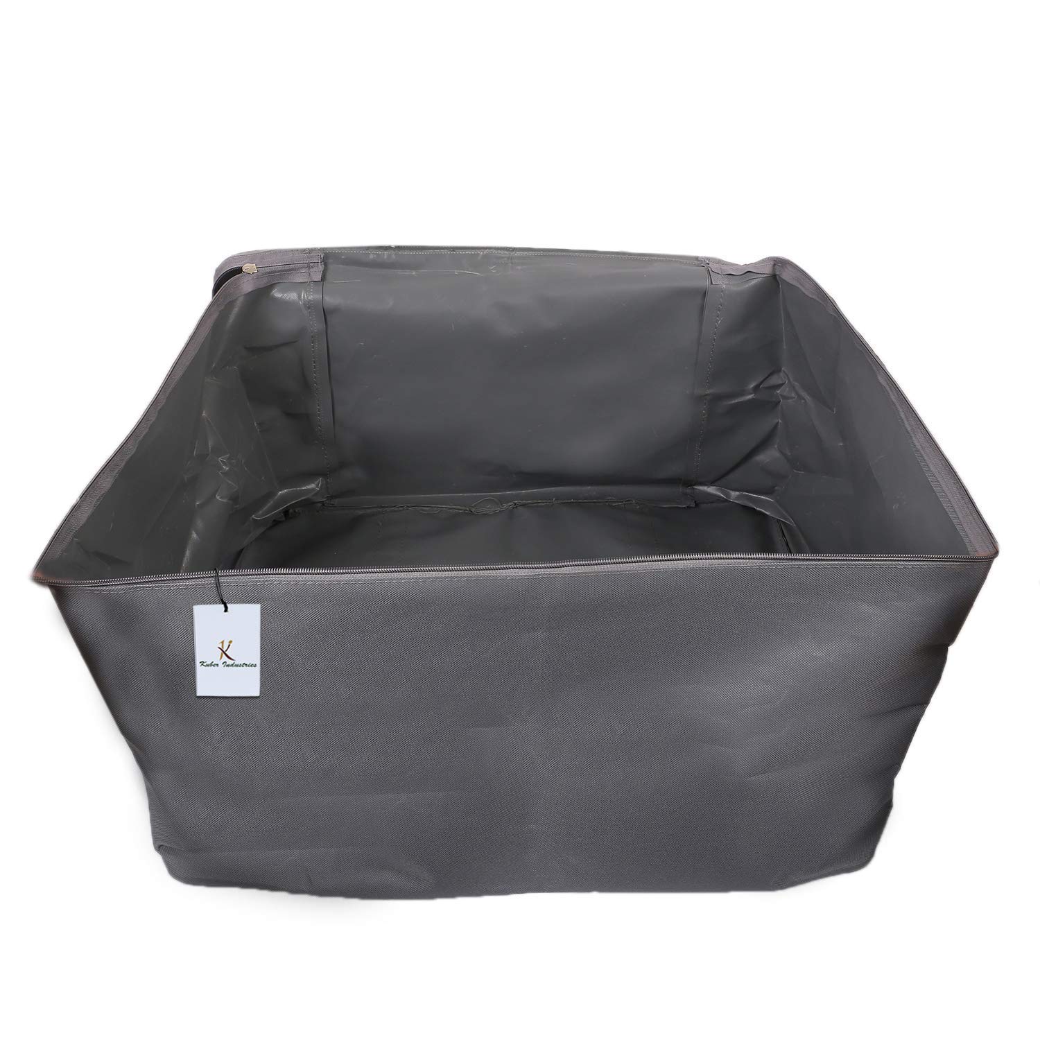 Kuber Industries Rexine Storage Bag for Clothes | Underbed Wardrobe Organizer for Blanket-Comforters | Foldable Attachi Bag with Handle - Gray - Image 4 thumbnail
