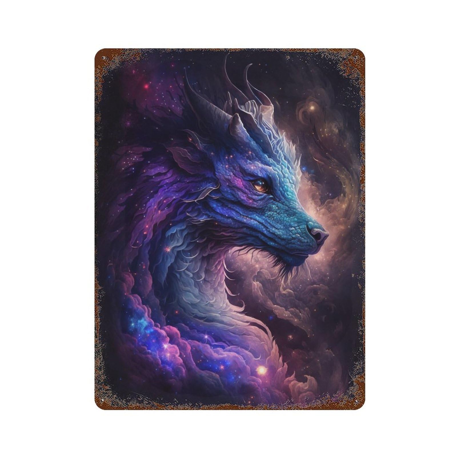 Garage Style Galactic Dragon Portrait Rusty Metal Tin Sign 15.7"x11.8", Decorative Metal Wall Art for Bar And Workshop