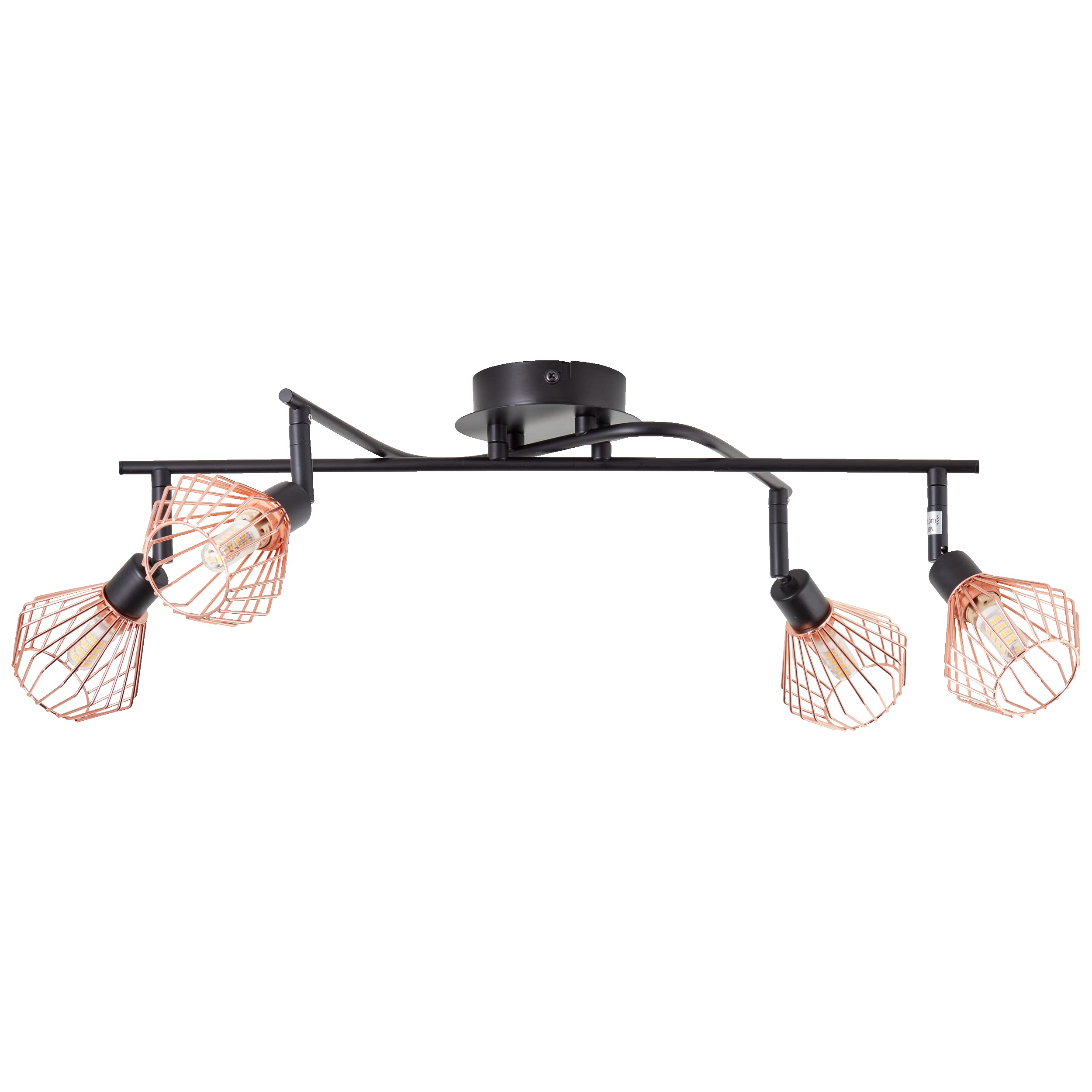 Lightbox LED Deckenstrahler 4 flammig - Deckenspot mit stilvollen Draht-Schirmen und schwenkbaren Köpfen - Metall Schwarz/Kupfer