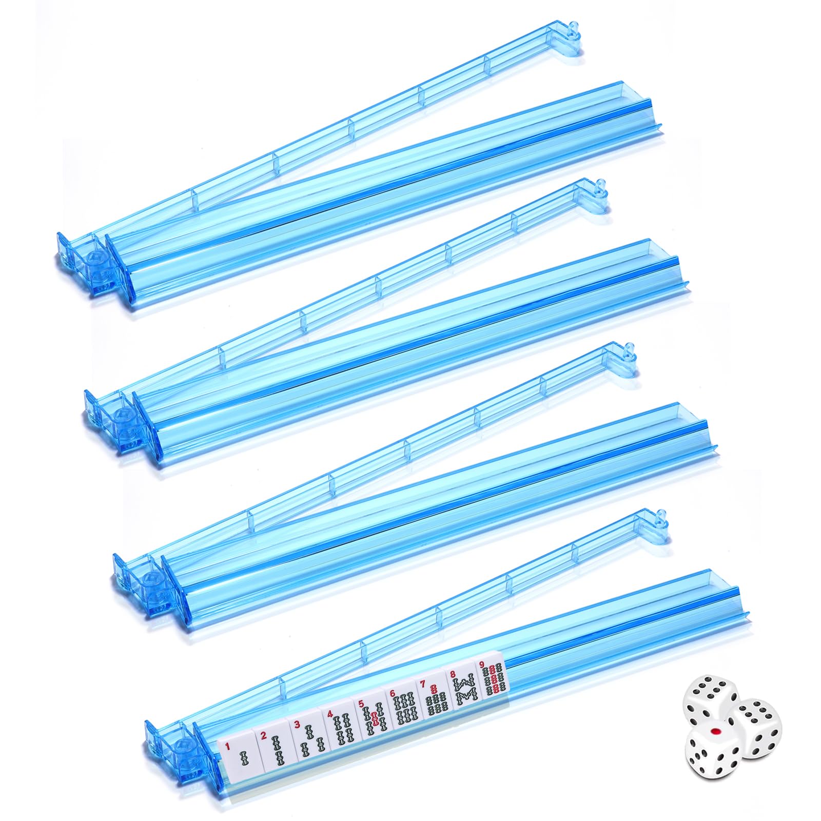 FamRica Mahjong Racks with Pushers, 4PCS Mahjong All-in-One Tile Rack and Pusher, Clear Acrylic American Majiang Tile Racks with Built-in Pushers, Blue — image 1