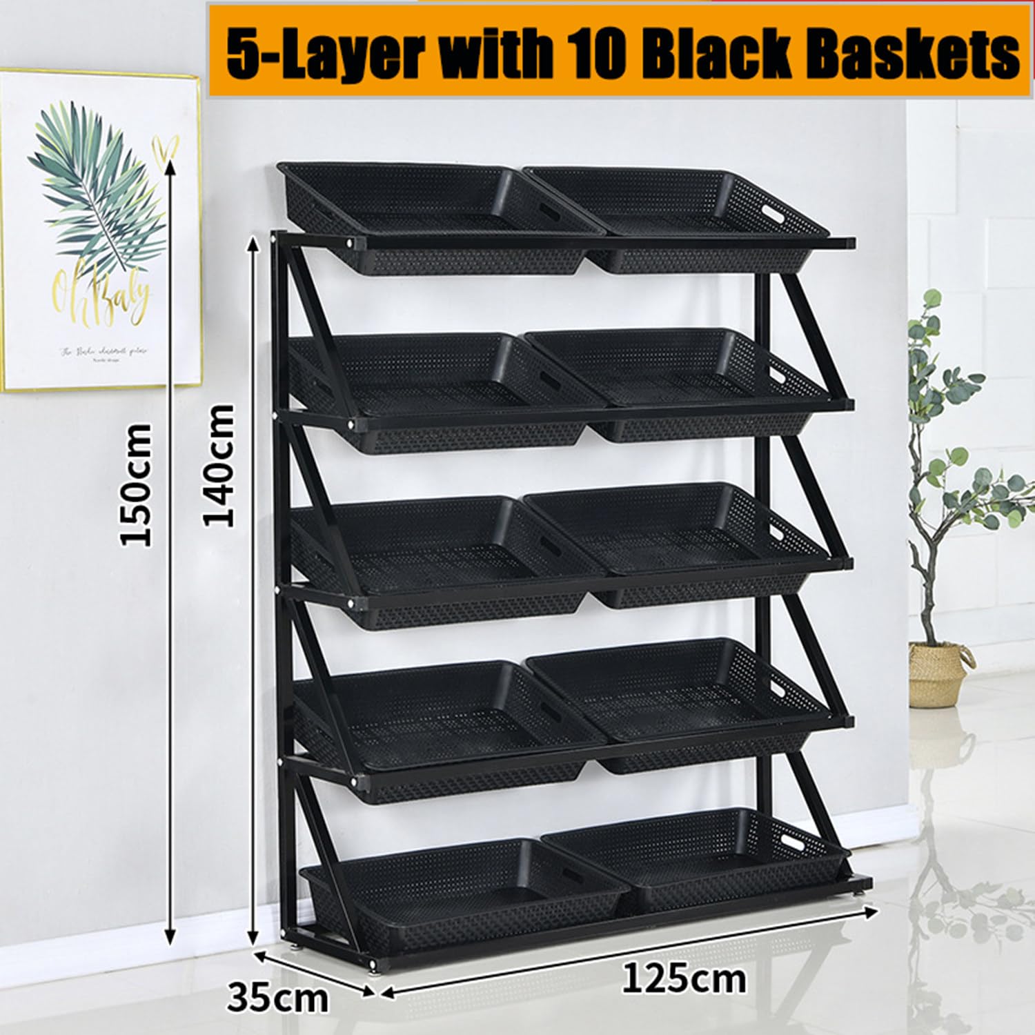 Carrello organizer da cucina a rullo, scaffale multi-livello con cestini in filo metallico per frutta e verdura, ripiani regolabili salvaspazio per dispensa o cucina