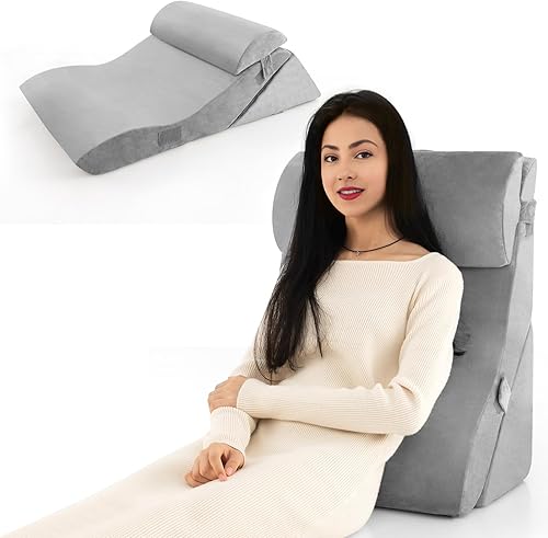 Giantex Almohada de cuña para dormir, almohada de elevación corporal de 12 pulgadas con diseño curvado único y funda lavable a máquina, almohada