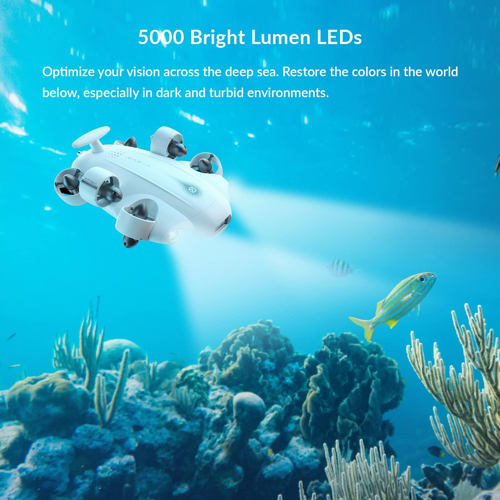 FIFISH V-EVO drone subacqueo con Blocco visione AI, QYSEA Movimento omnidirezionale a 360° ROV subacqueo con videocamera 4K, Robot Portatile con Controllo VR, Controllo app (100 m di immersione)