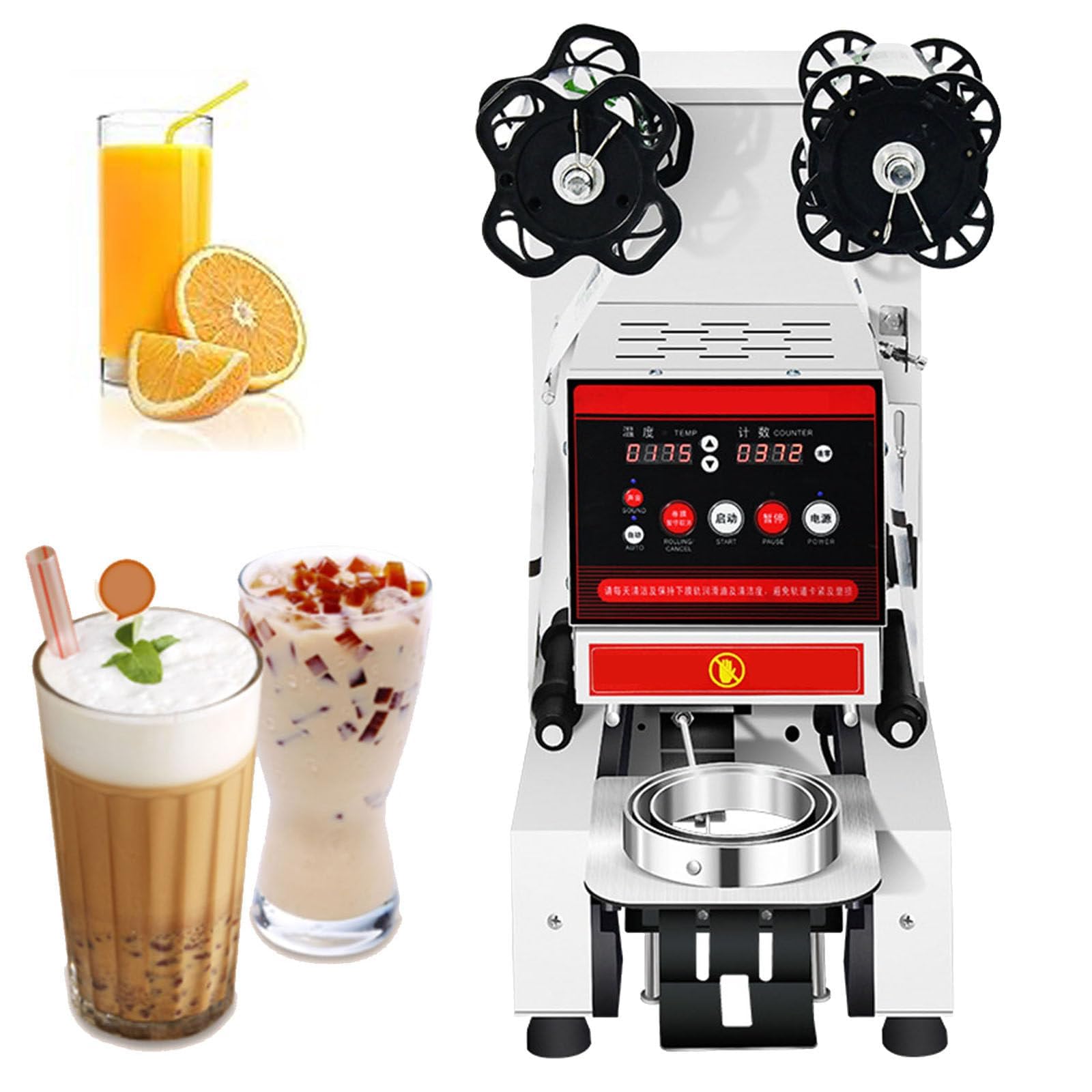 IUokLU Fully Automatic Cup Sealing Machine, Commercial Electric Cup Sealing Machine, 400-500 Cups/Hour, Suitable For Beverage Shops-White-110 (White 110)