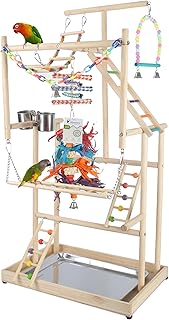 Large Parrot Playground 4 Layers - Bird Playground Cockatiel Wood Perch Gym Playpen Play Gym Parrot Playstand Bird Perches for Parakeets Lovebirds Conure Cockatoos Finch Budgies