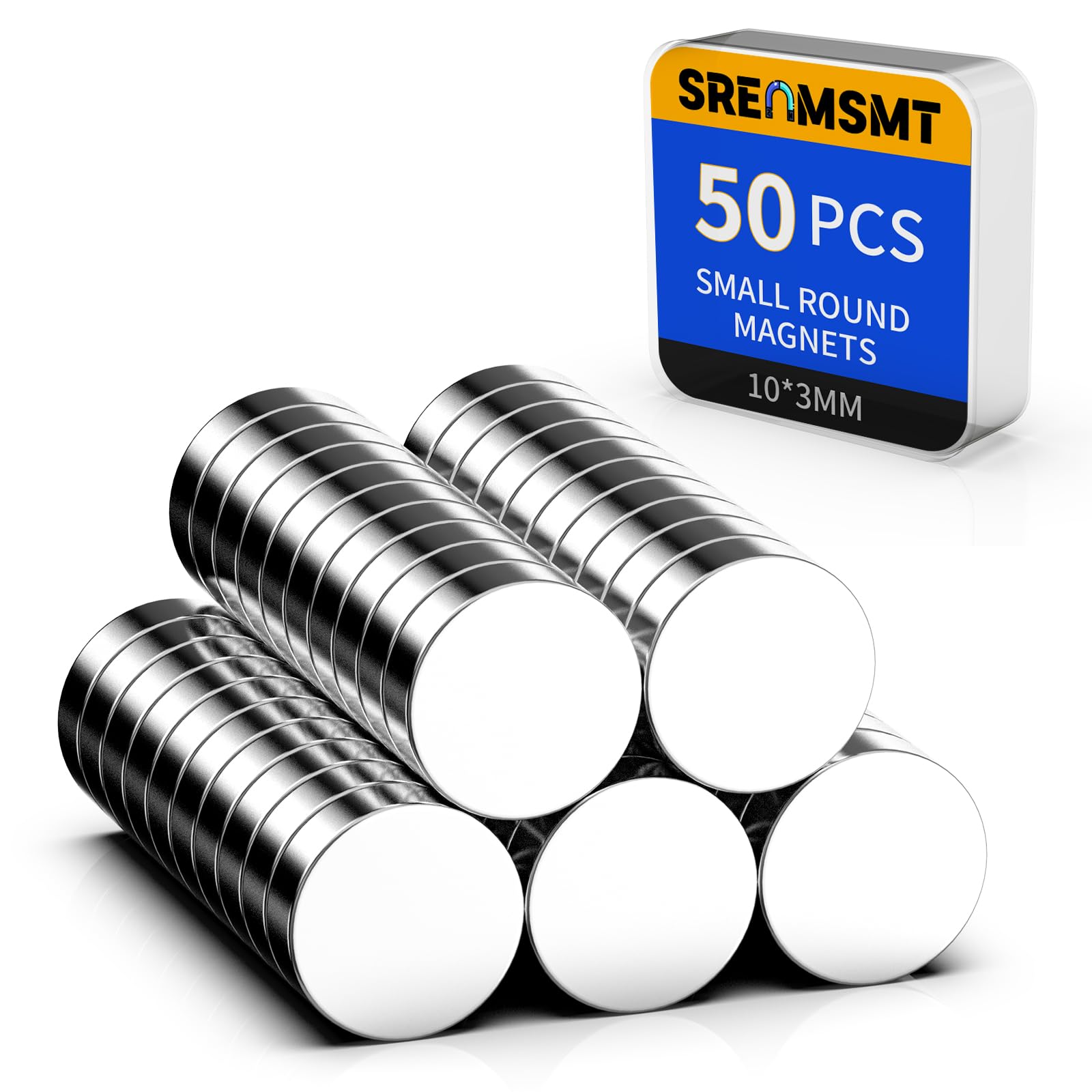 SRENMSMT Small Magnets, 50 Pack Neodymium Magnets, Refrigerator Magnets, Mini Magnets, Disc Magnets, Small Magnets for Fridge, DIY, Whiteboard,
