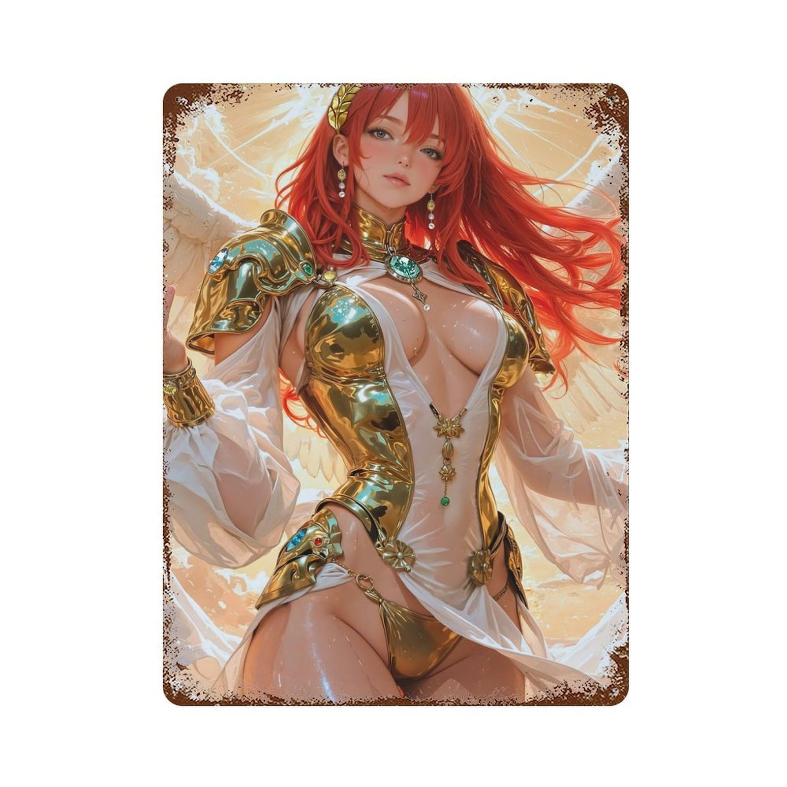 Fantasy Battle Angel of The Sun 15.7"x11.8" Weathered Tin Sign, Shabby Chic Decor for Cafe, Home Bar And Lounge Decor