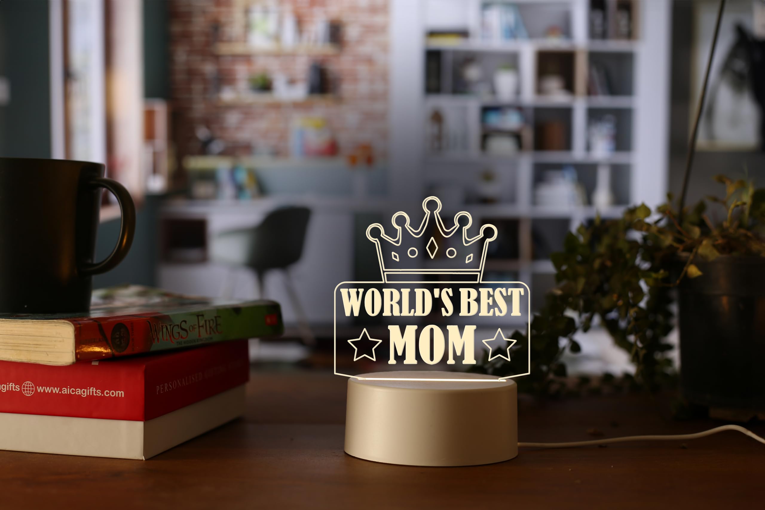 AICA World's Best Mom LED Lamp (White Color Base)| Birthday Anniversary Gift for Mom Mummy Mother in Law-image-36