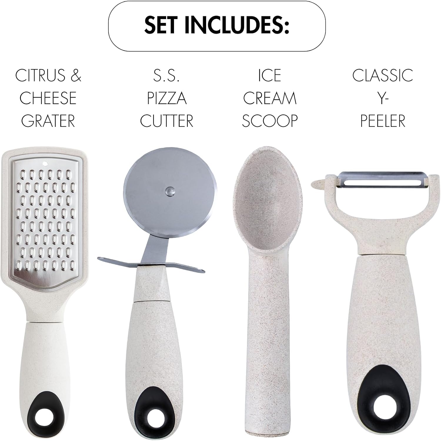 Beille 6pc Wheat Straw Kitchen Utensil Set Peeler Cutter Grater Spoons and Cups