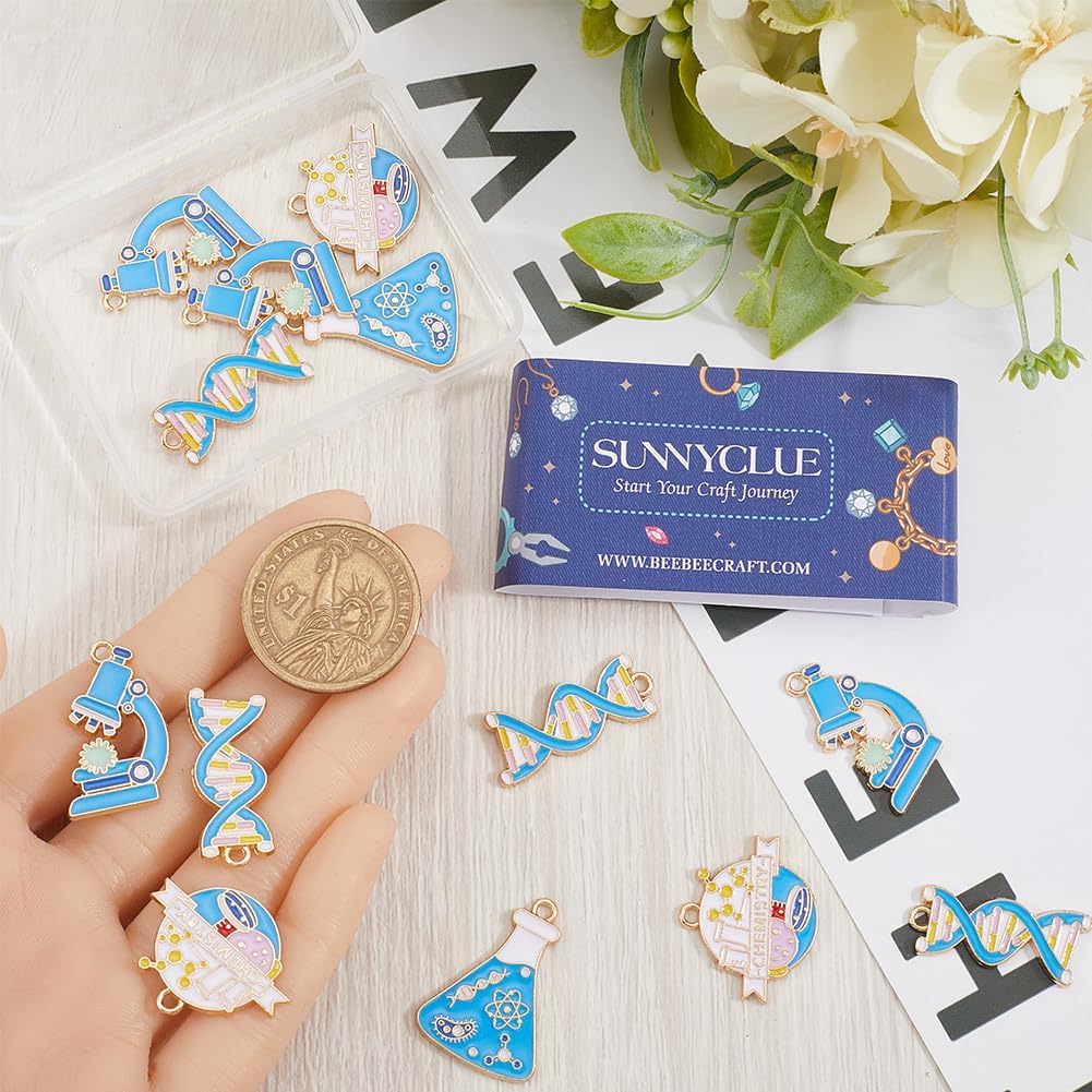 SUNNYCLUE 1 Box 16Pcs 4 Styles Science Charm Chemistry Charms Bulk Blue Metal Alloy Enamel Plated Cartoon Scientist School Study Laboratory Tube Cup Charm for Jewelry Making Charms DIY Crafts Findings - Image 3